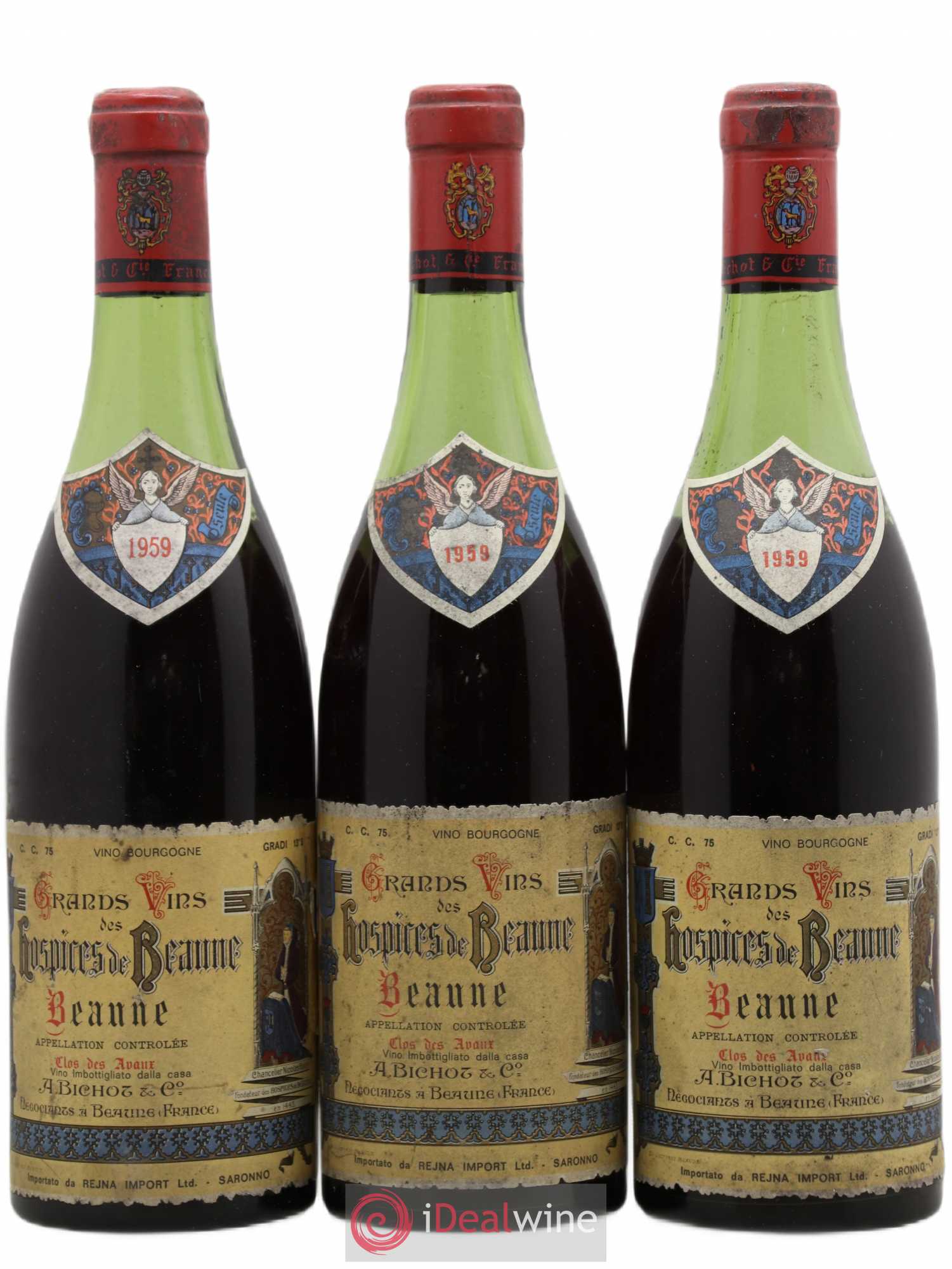 Beaune 1er Cru Clos Des Avaux Hospices de Beaune Albert Bichot 1959 - Posten von 3 Flaschen - 0