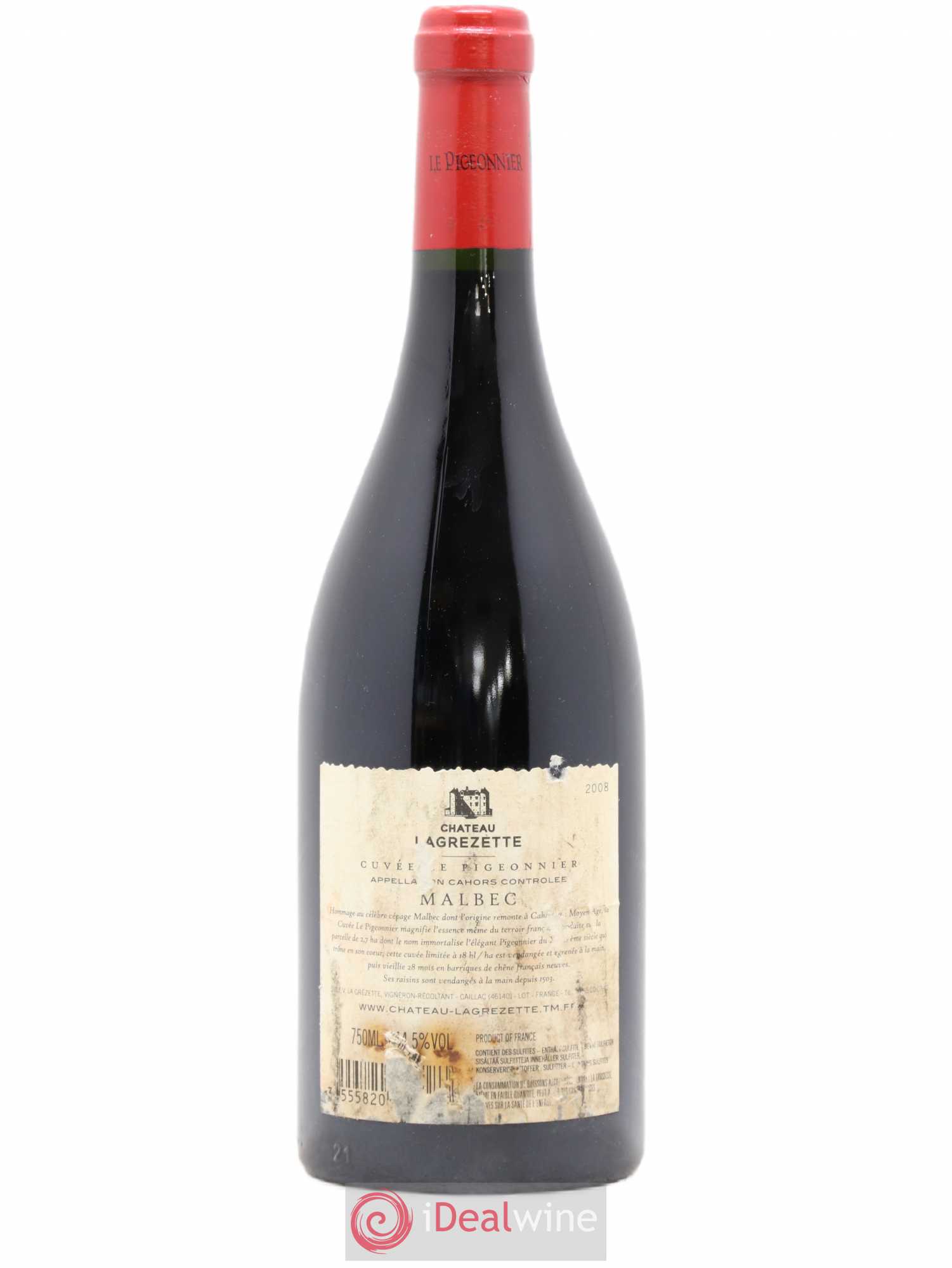 Cahors Château Lagrezette Le Pigeonnier Alain Dominique Perrin 2008 - Lot de 1 bouteille - 1