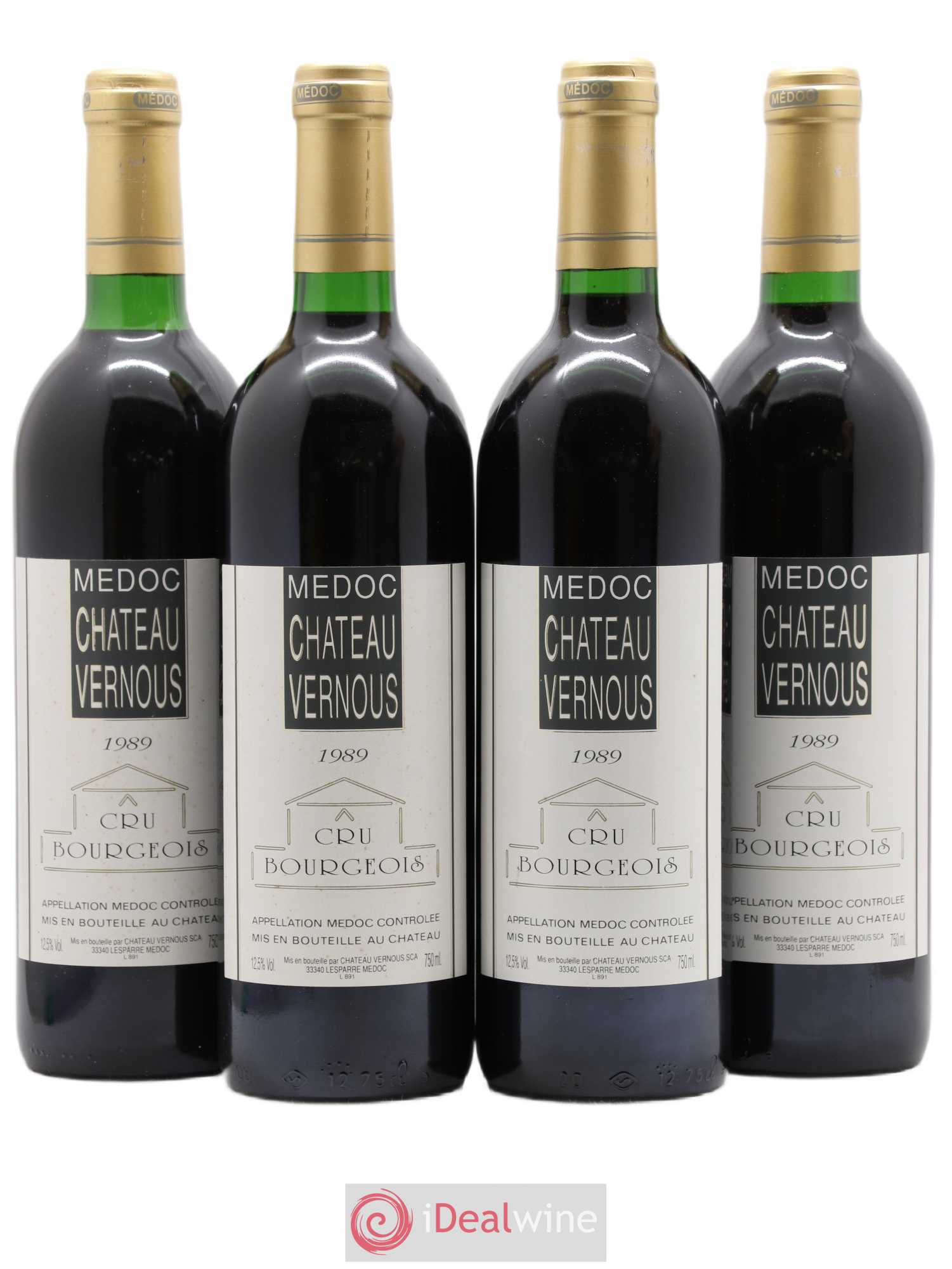 Château Vernous Cru Bourgeois 1989 - Lot de 4 bouteilles - 0
