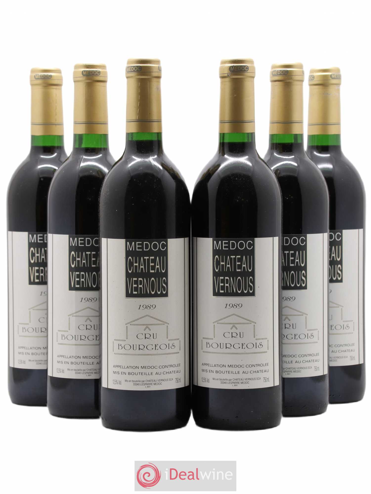 Château Vernous Cru Bourgeois 1989 - Lot de 6 bouteilles - 0