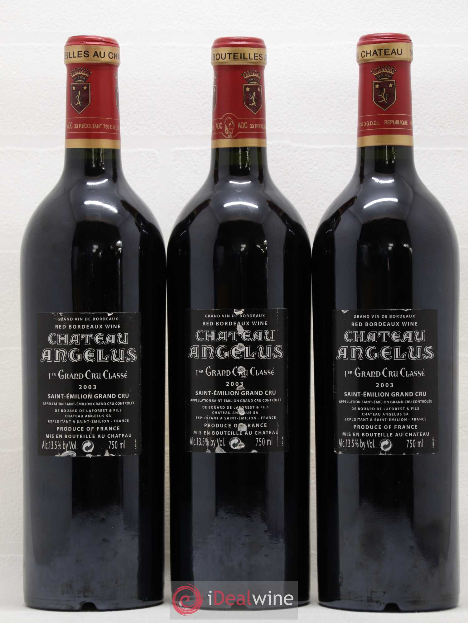 Château Angélus 1er Grand Cru Classé A 2003 - Lot de 3 bouteilles - 1