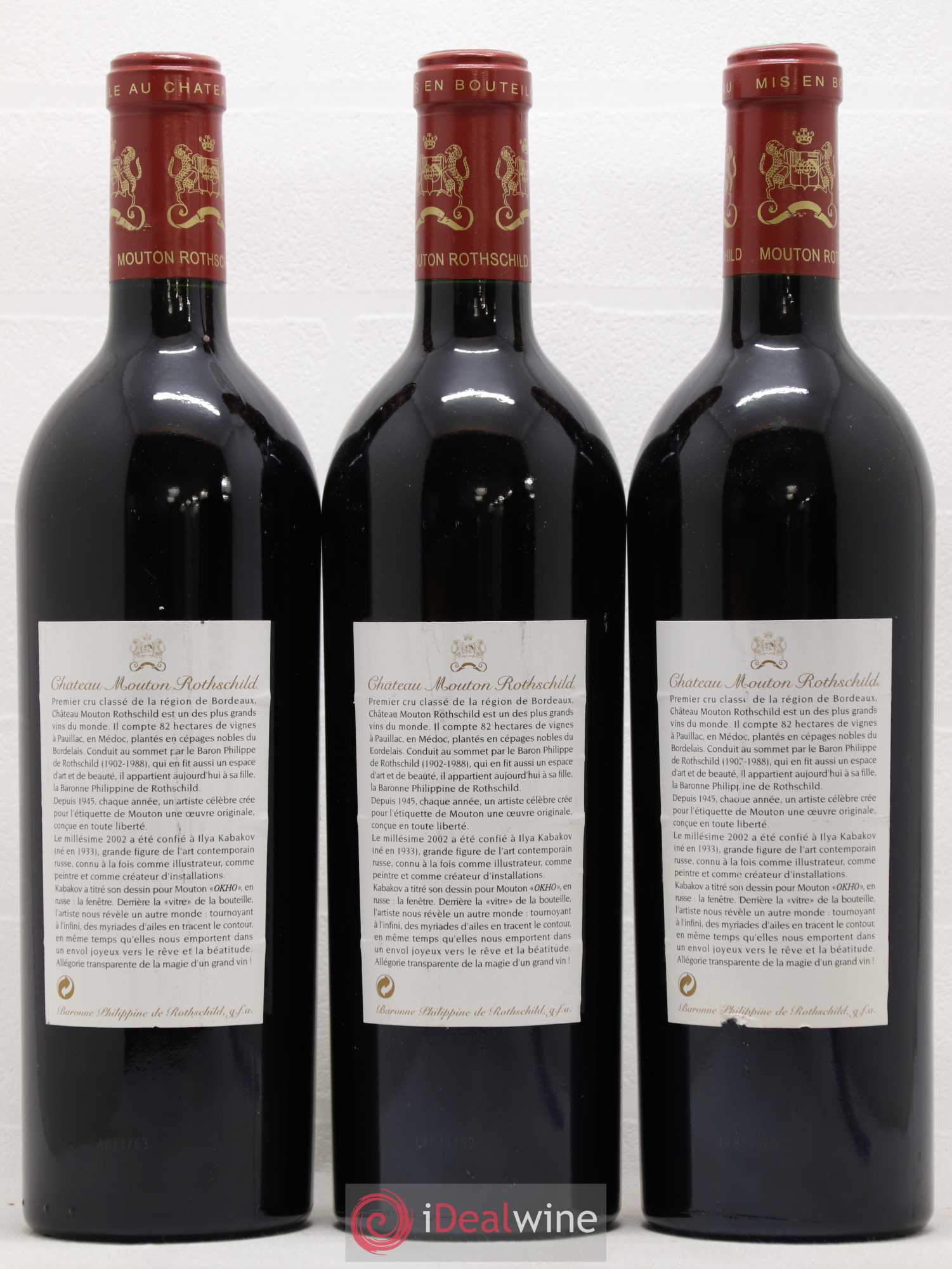 Château Mouton Rothschild 1er Grand Cru Classé 2002 - Lot de 3 bouteilles - 1