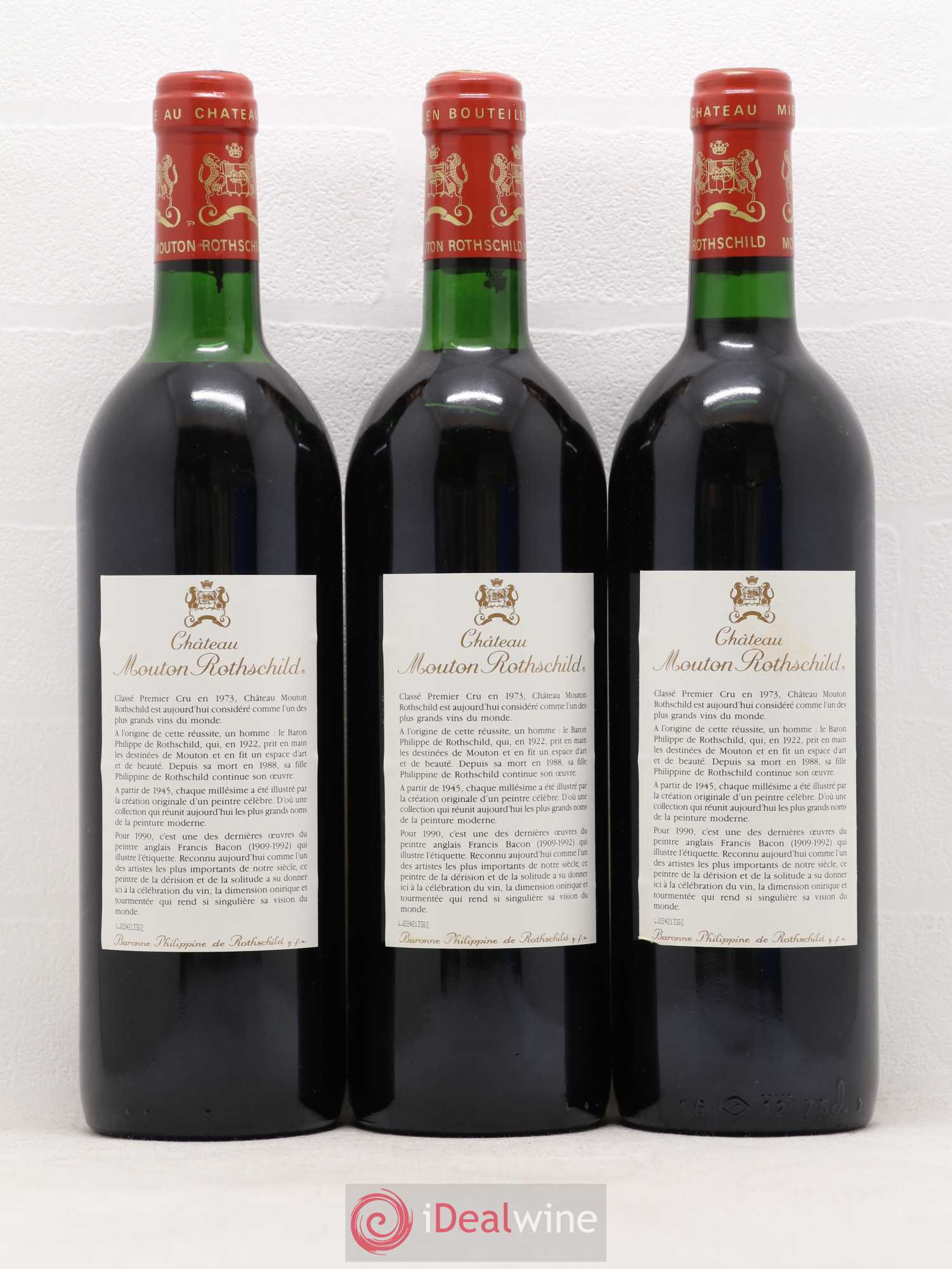 Château Mouton Rothschild 1er Grand Cru Classé 1990 - Lot de 3 bouteilles - 1