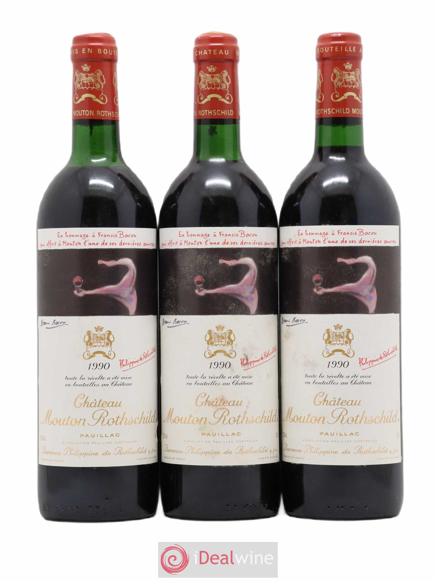 Château Mouton Rothschild 1er Grand Cru Classé 1990 - Lot de 3 bouteilles - 0