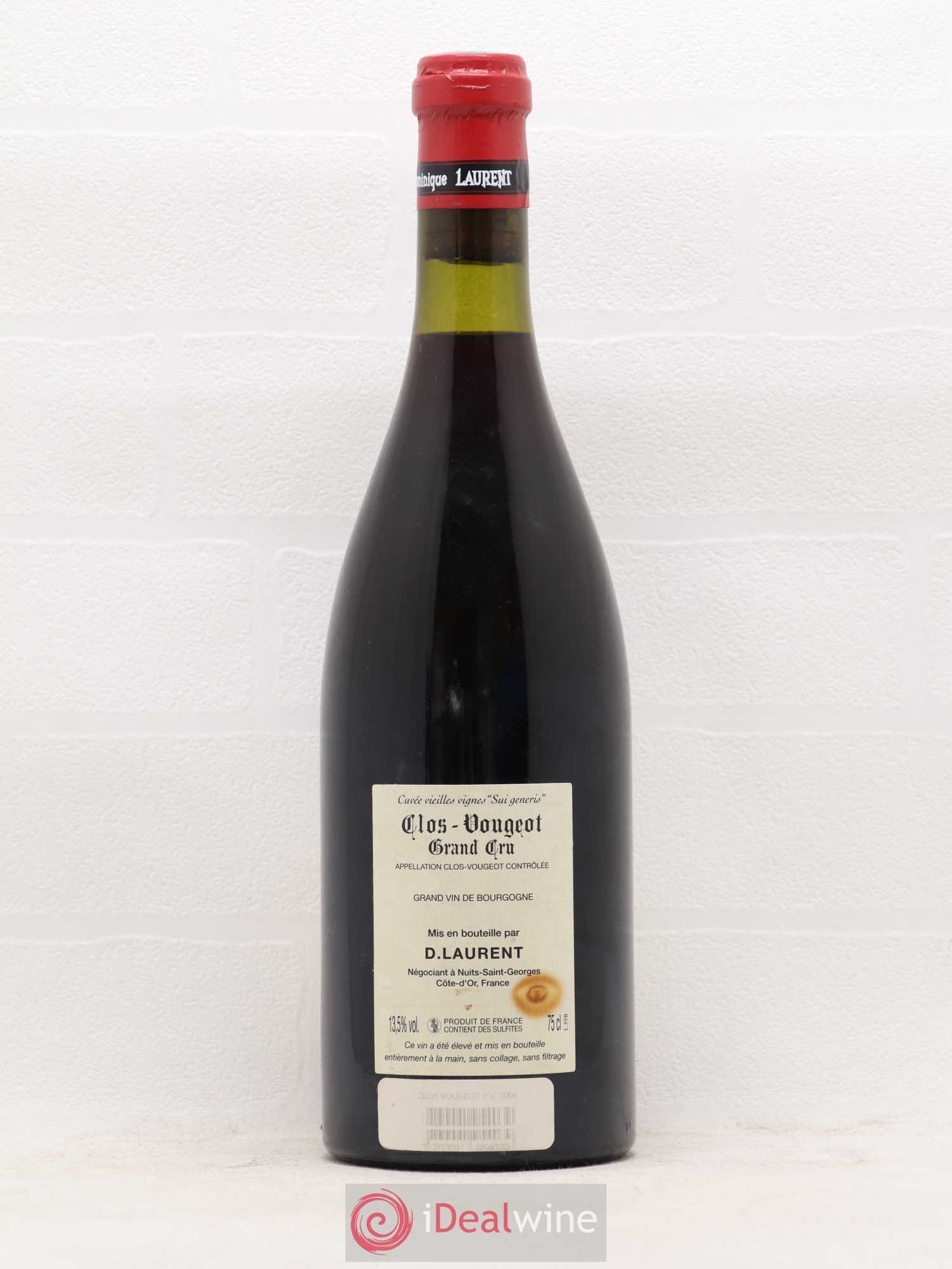 Clos de Vougeot Grand Cru Vieilles vignes Sui Generis Dominique Laurent 2006 - Lot de 1 bouteille - 1