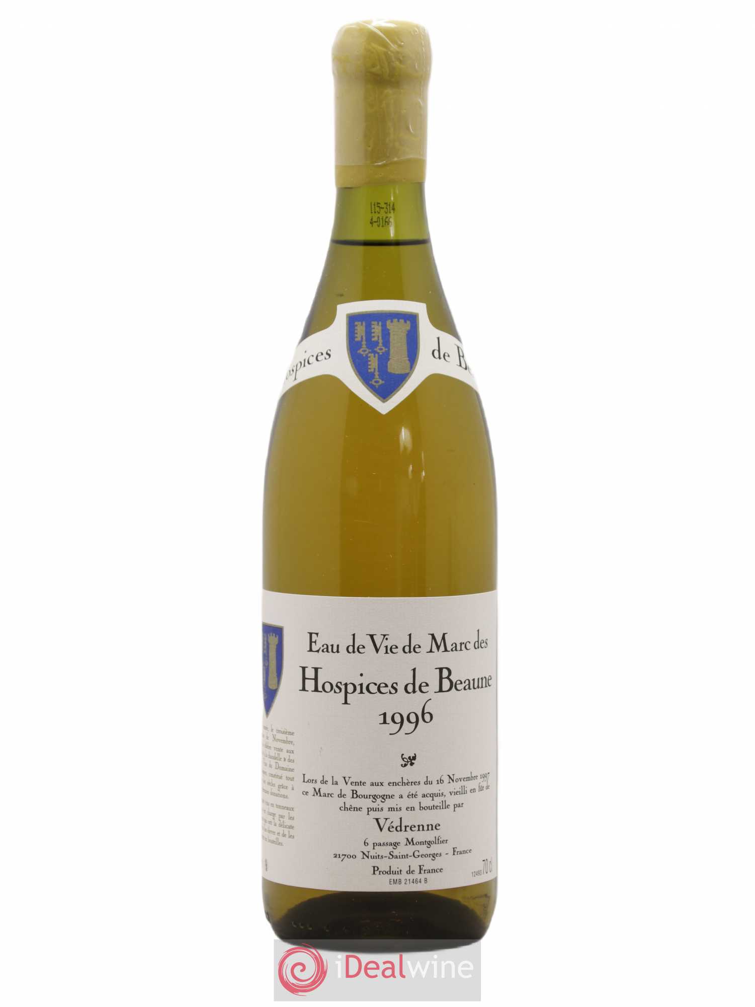 Alcools divers Eau de vie de Marc des Hospices de Beaune Vedrenne 1996 - Lot de 1 bouteille - 0