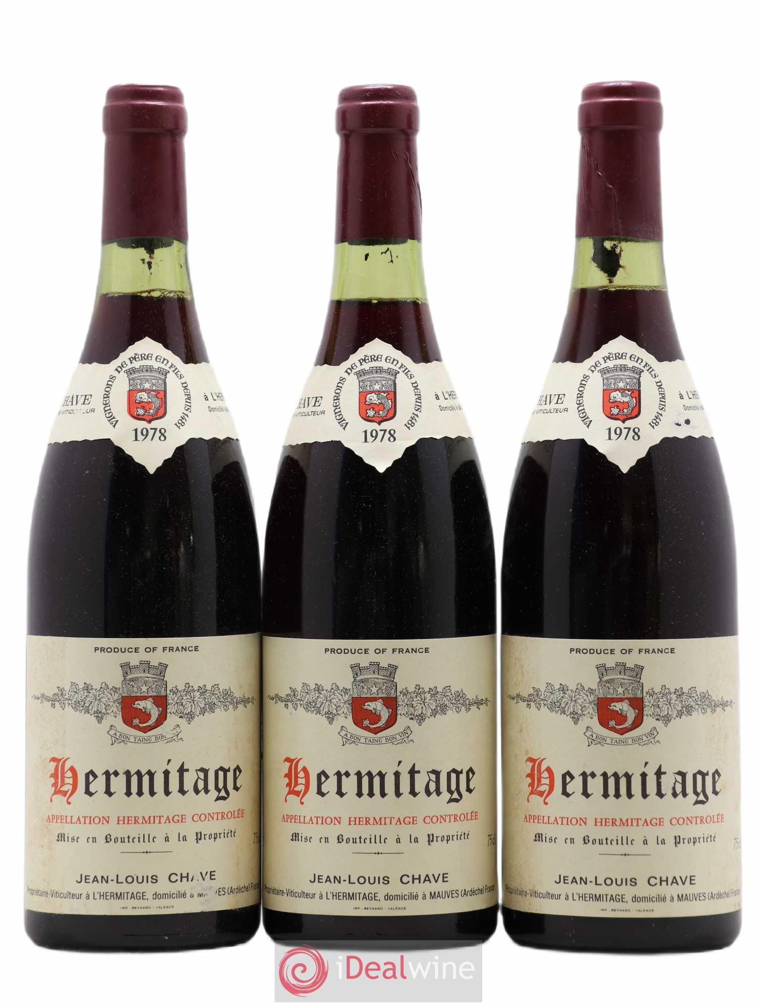 Hermitage Jean-Louis Chave 1978 - Lot de 3 bouteilles - 0