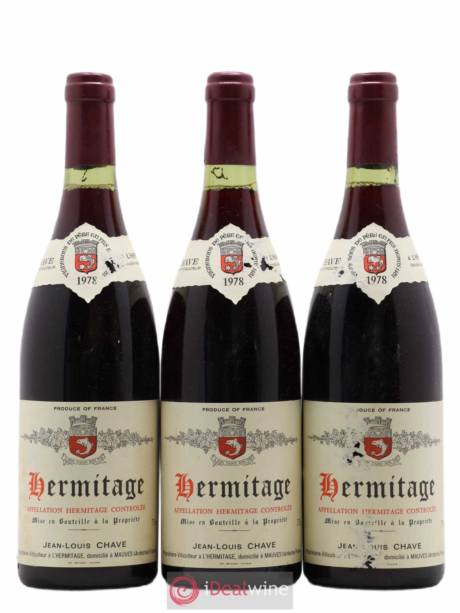 Hermitage Jean-Louis Chave 1978 - Lot de 3 bouteilles - 0