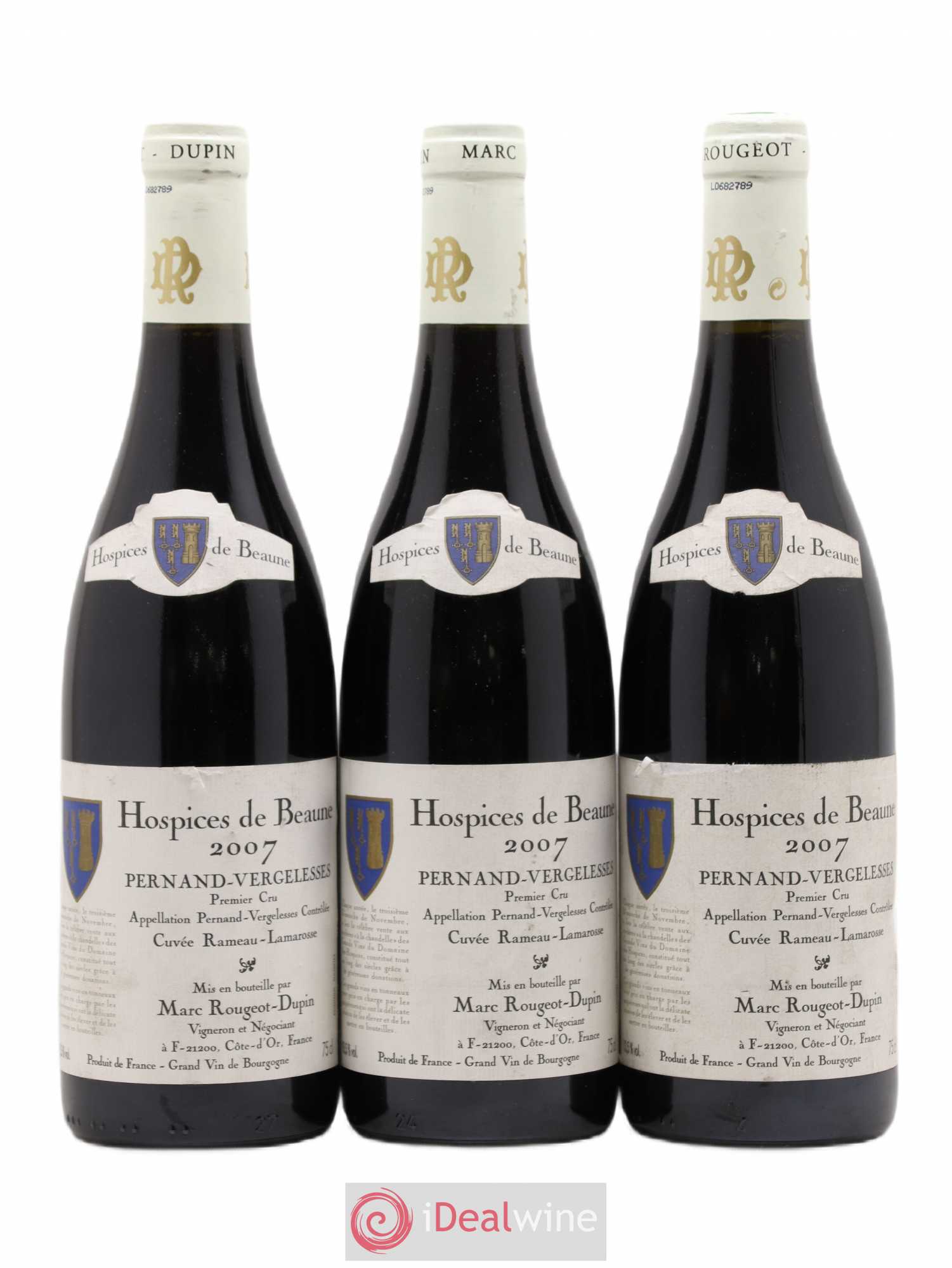 Pernand-Vergelesses 1er Cru Rameau Lamarosse Hospices De Beaune Marc Rougeot-Dupin 2007 - Posten von 3 Flaschen - 0