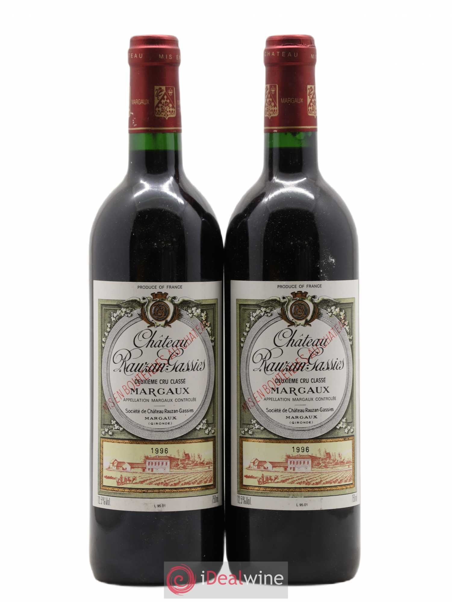 Château Rauzan-Gassies 2ème Grand Cru Classé 1996 - Lot de 2 bouteilles - 0