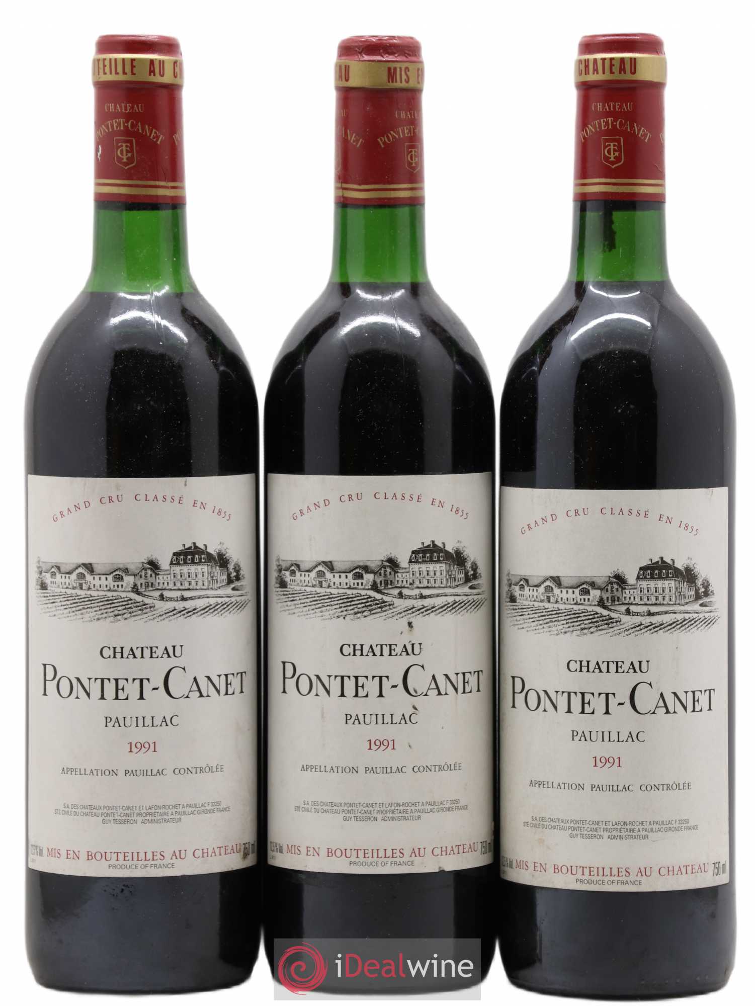 Château Pontet Canet 5ème Grand Cru Classé 1991 - Lot de 3 bouteilles - 0