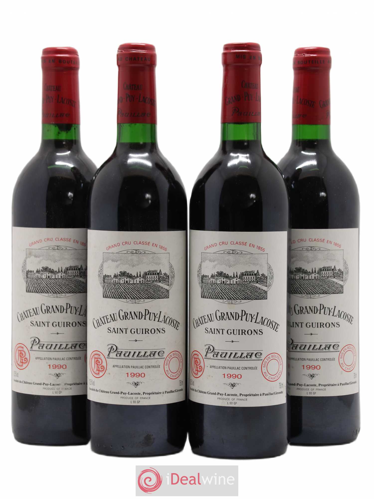 Château Grand Puy Lacoste 5ème Grand Cru Classé 1990 - Lot de 4 bouteilles - 0