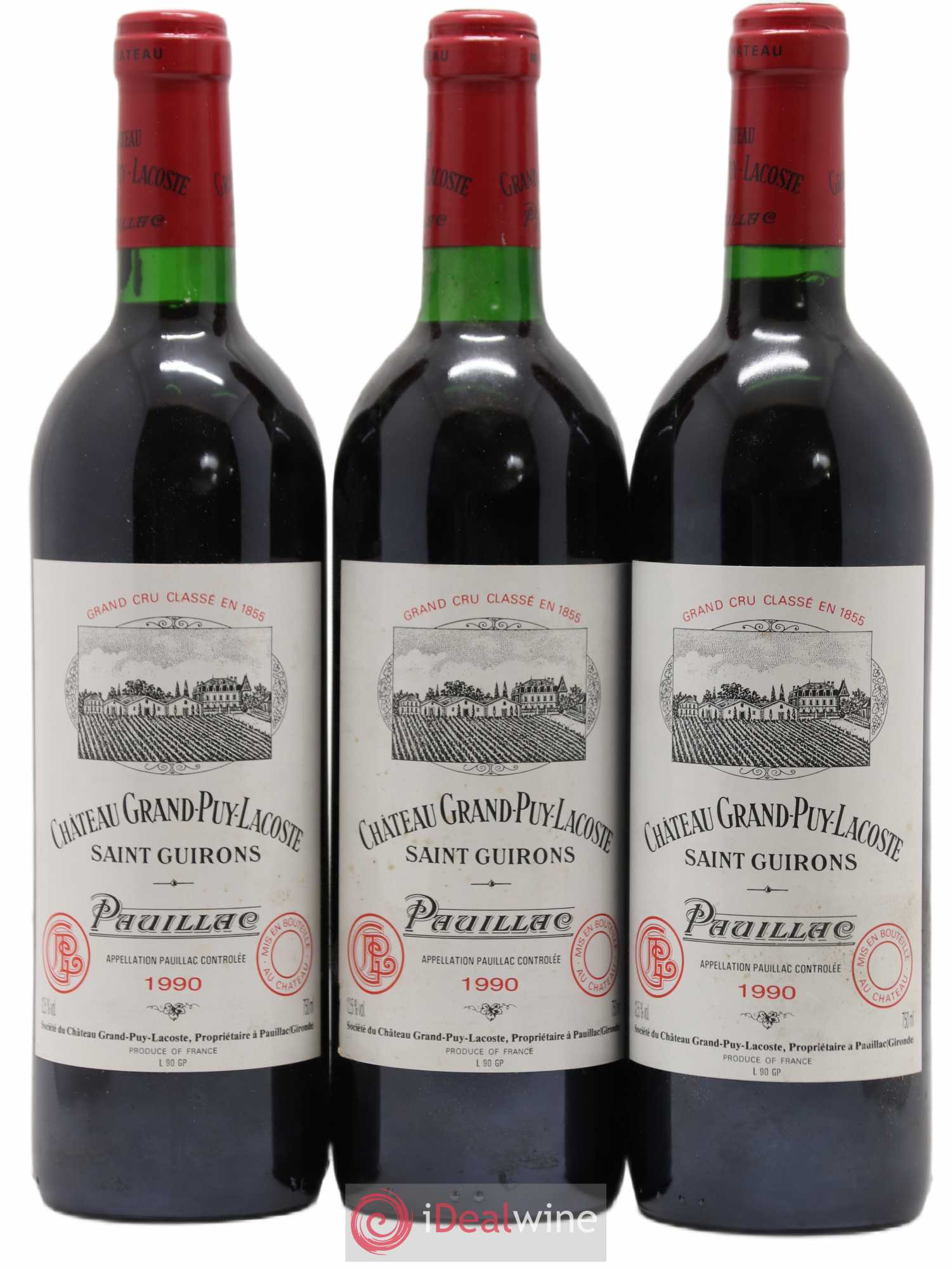 Château Grand Puy Lacoste 5ème Grand Cru Classé 1990 - Lot de 3 bouteilles - 0