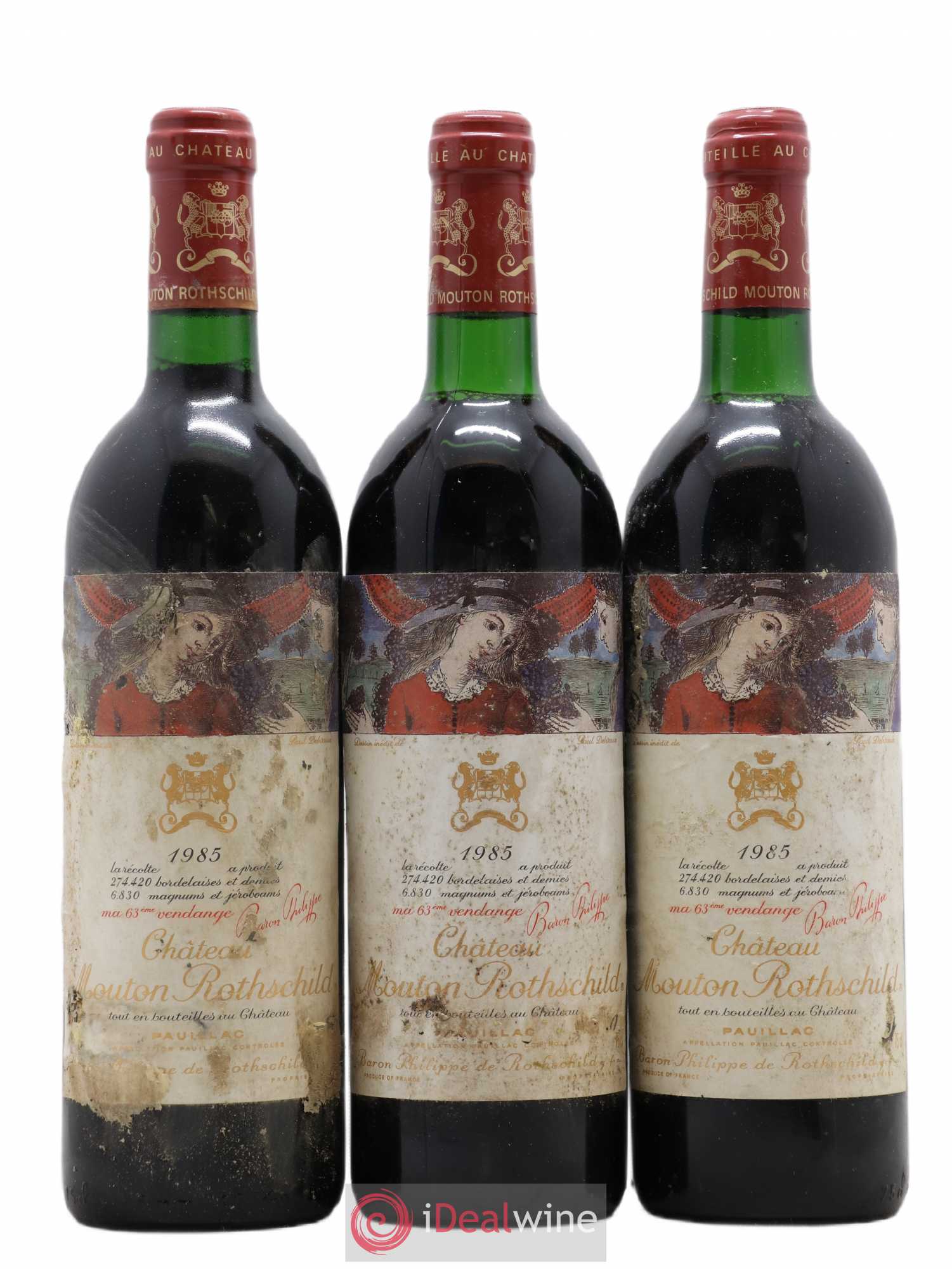 Château Mouton Rothschild 1er Grand Cru Classé 1985 - Lot de 3 bouteilles - 0