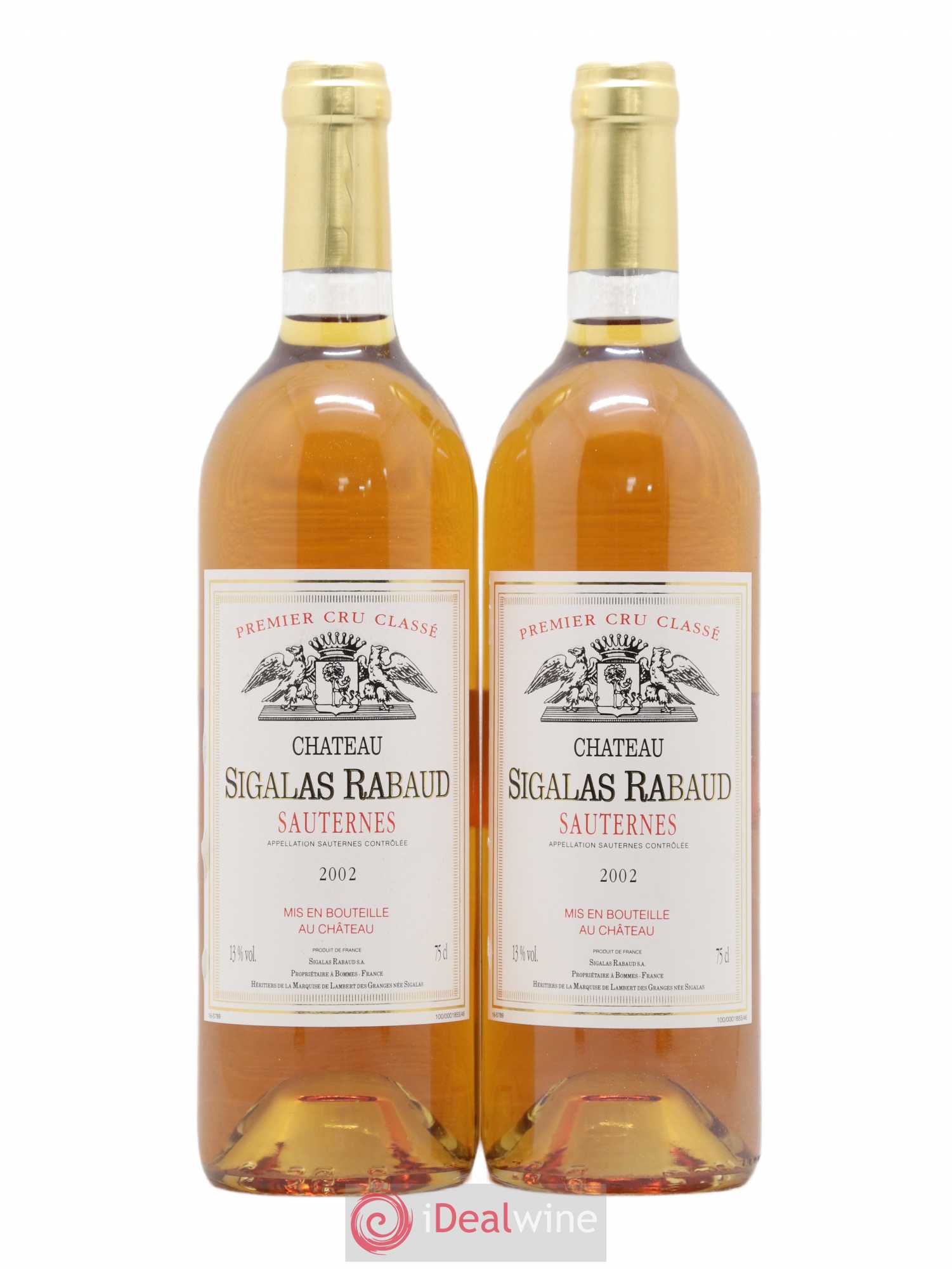 Château Sigalas Rabaud 1er Grand Cru Classé 2002 - Lotto di 2 bottiglie - 0