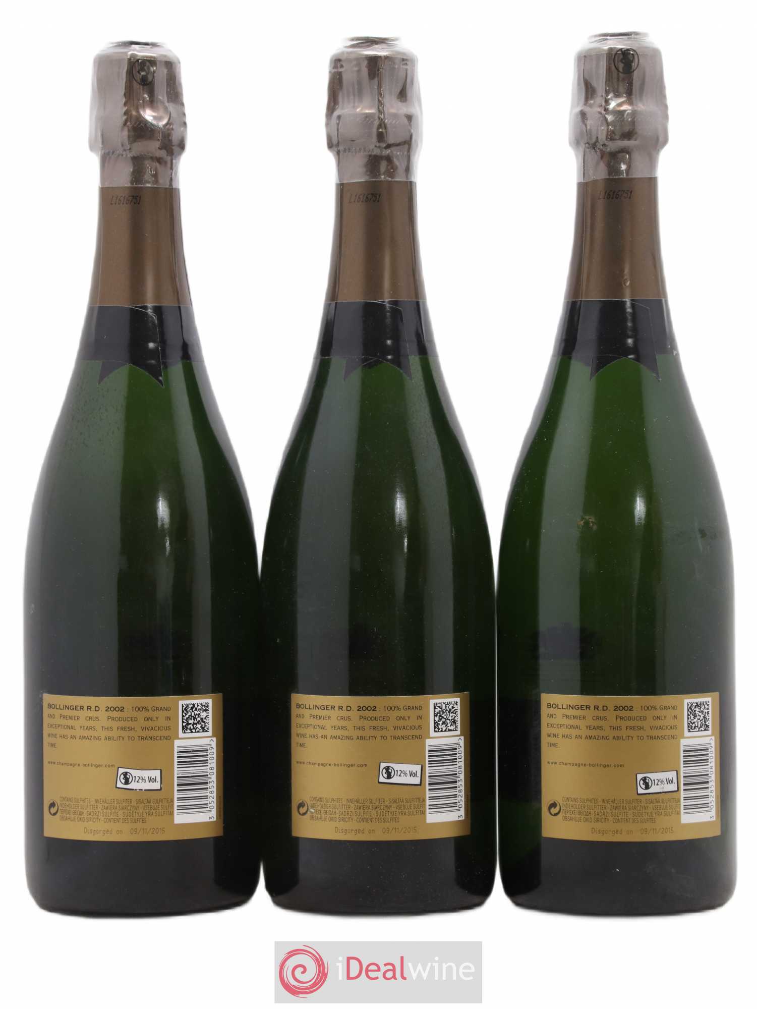 R.D. Extra-Brut Bollinger 2002 - Lot de 3 bouteilles - 1