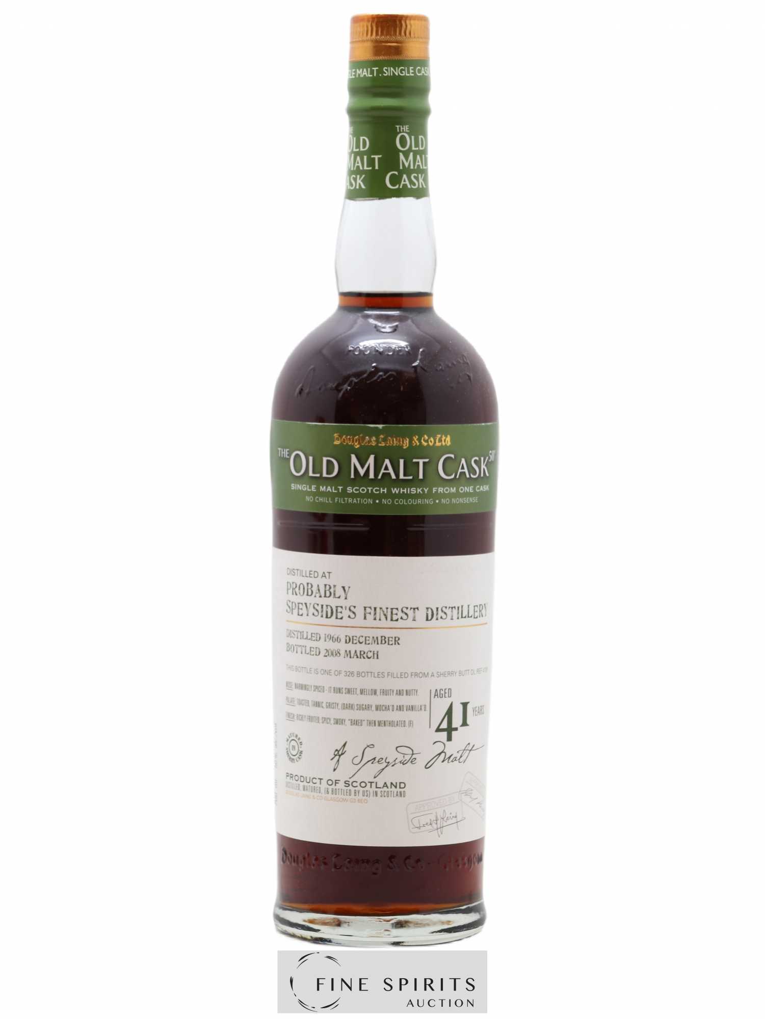 Probably Speyside's Finest Distillery 41 years 1966 Douglas Laing Butt DL REF 4191 - One of 326 - bottled 2008 The Old Malt Cask - Lot de 1 bouteille - 0