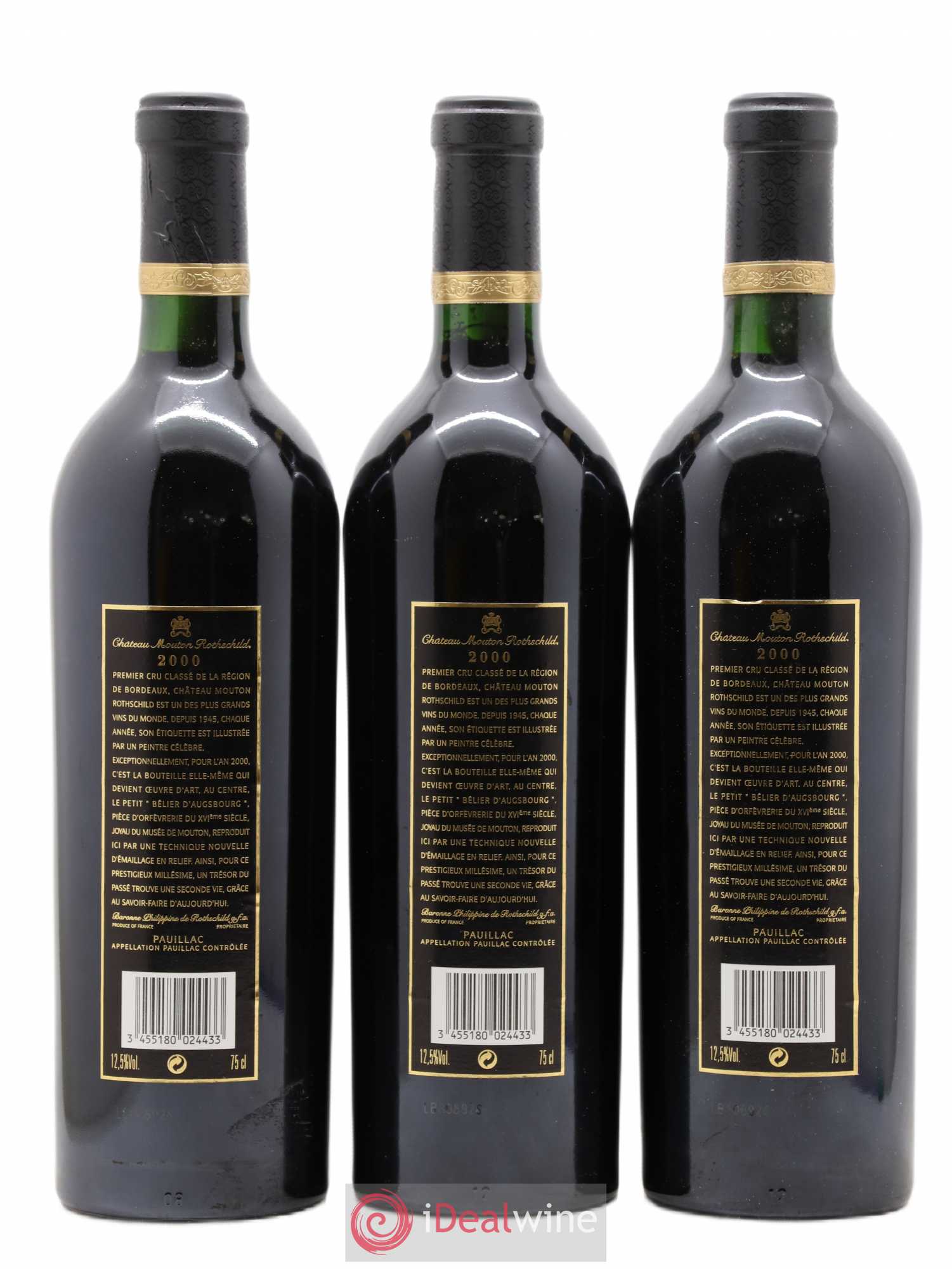 Château Mouton Rothschild 1er Grand Cru Classé 2000 - Lot de 3 bouteilles - 1