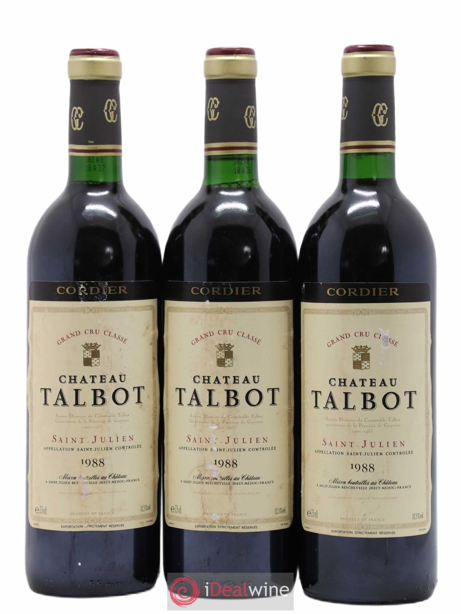 Château Talbot 4ème Grand Cru Classé 1988 - Lot de 3 bouteilles - 0