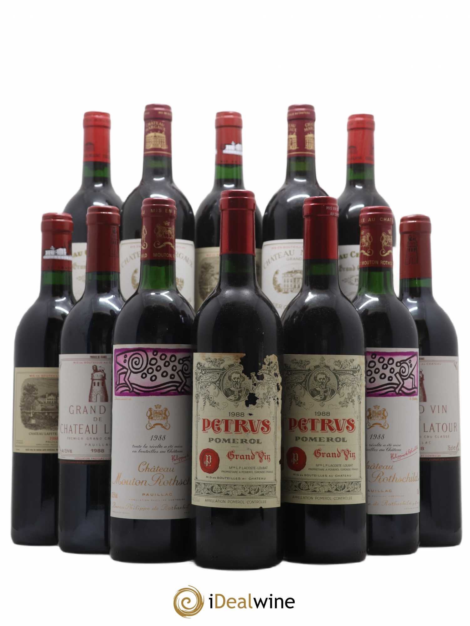 Caisse Prestige 2 Lafite Rothschild - 2 Latour - 2 Cheval Blanc - 2 Margaux - 2 Mouton Rothschild - 2 Petrus 1988 - Posten von 12 Flaschen - 0
