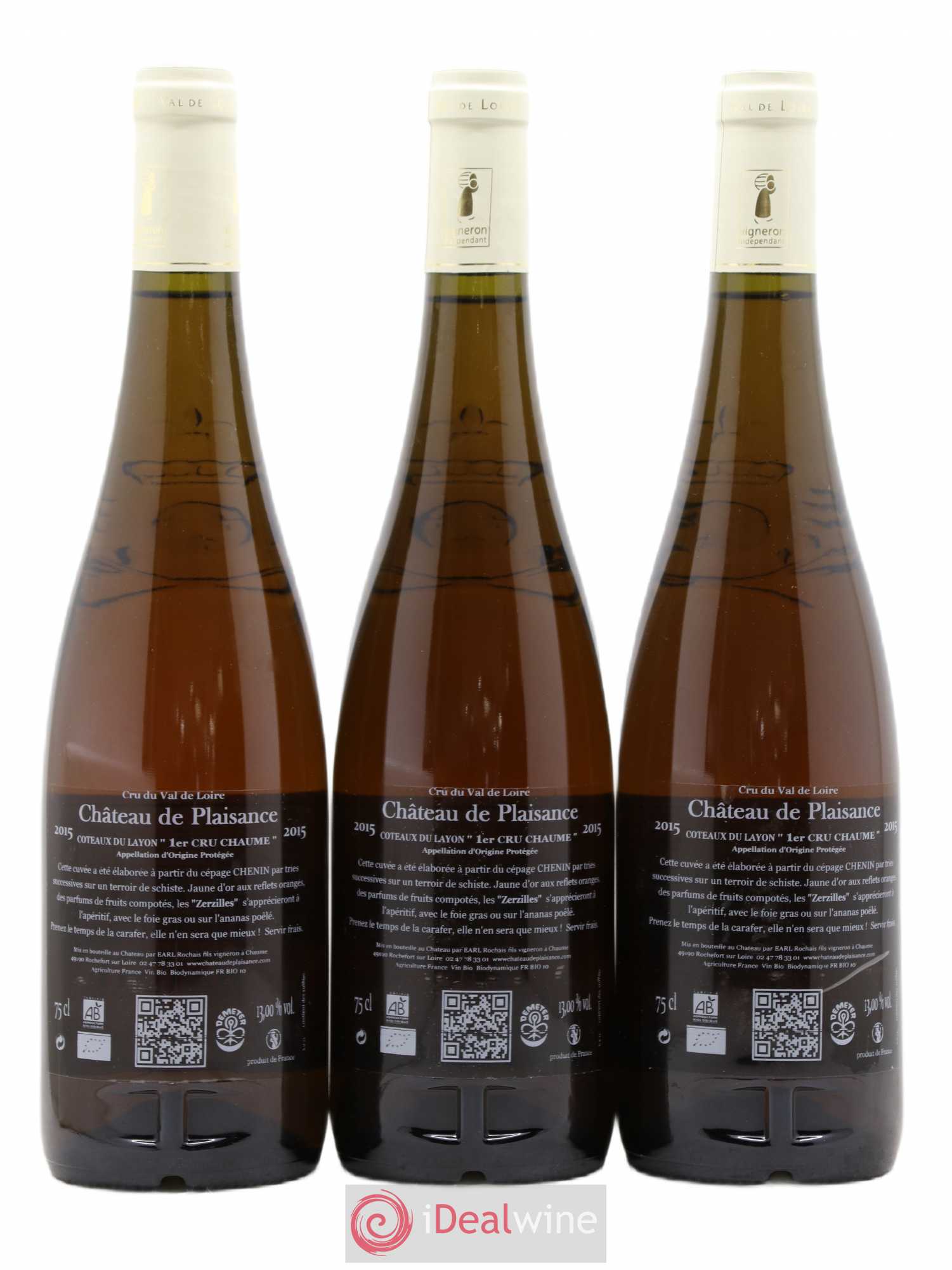 Coteaux du Layon Chaume les Zerzilles Domaine du Château de Plaisance 2015 - Lotto di 3 bottiglie - 1