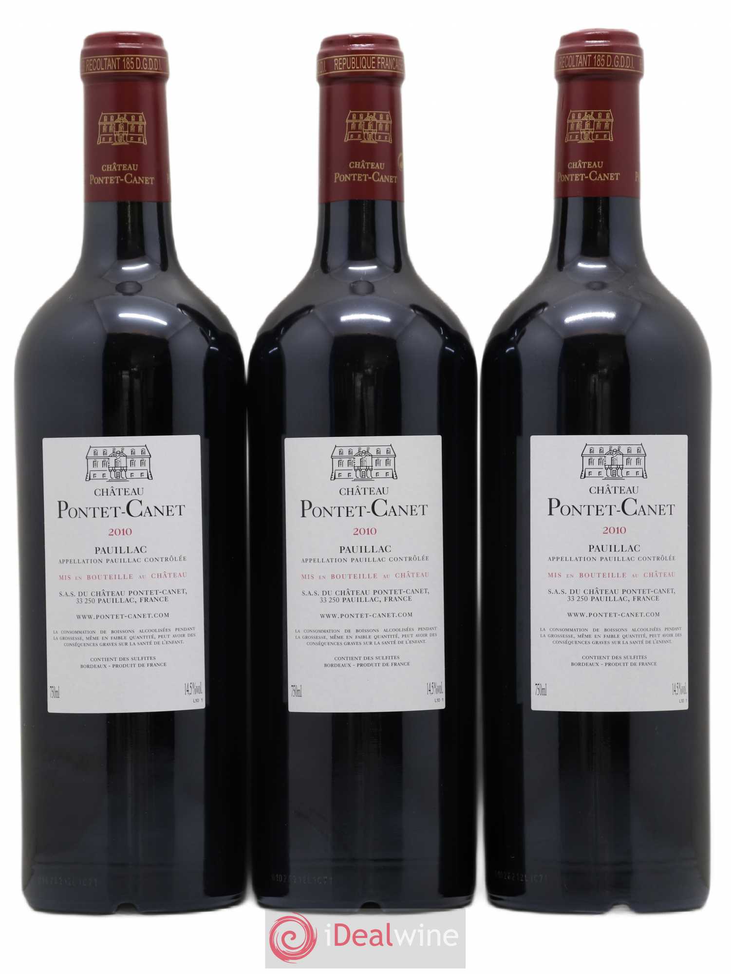Château Pontet Canet 5ème Grand Cru Classé 2010 - Lot de 3 bouteilles - 1