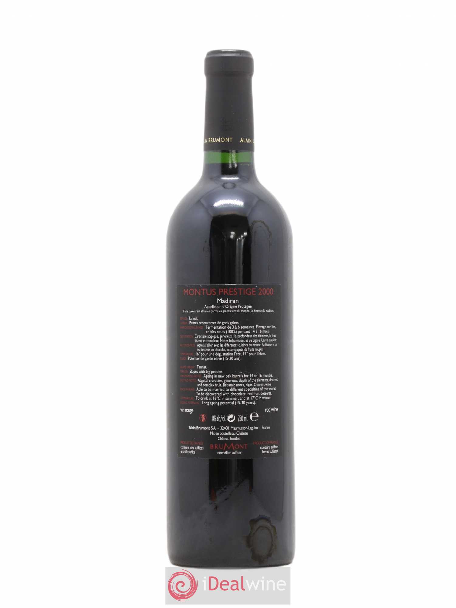 Madiran Château Montus-Prestige Alain Brumont 2000 - Lot de 1 bouteille - 1
