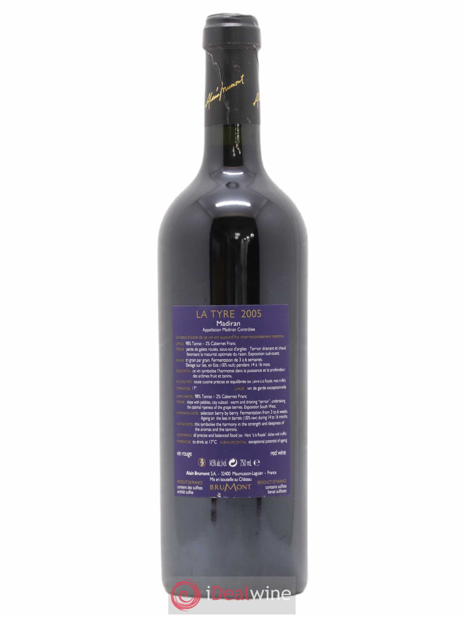 Madiran Château Montus-La Tyre Alain Brumont 2005 - Lot de 1 bouteille - 1