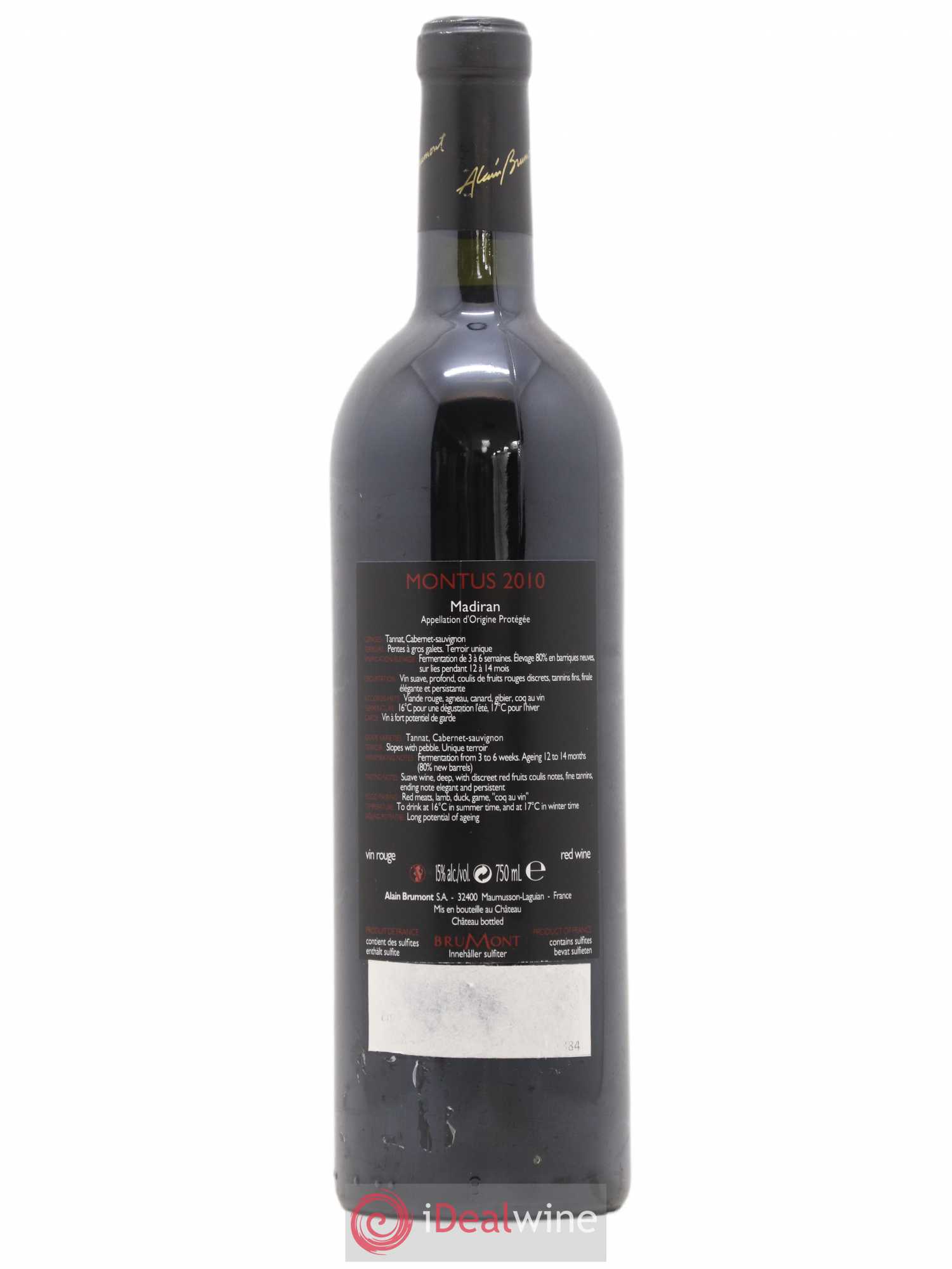 Madiran Château Montus Alain Brumont 2010 - Lot de 1 bouteille - 1