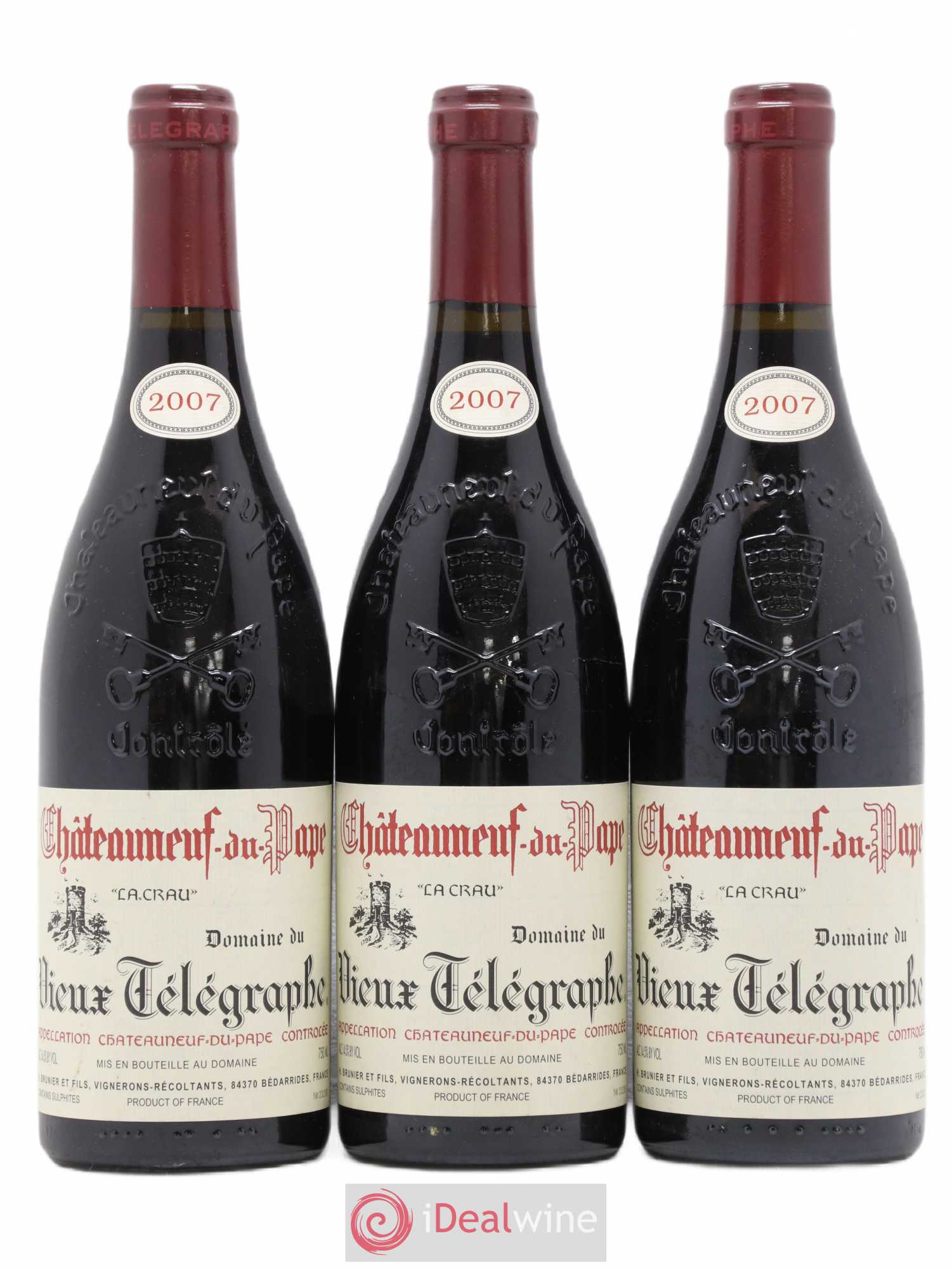Châteauneuf-du-Pape Vieux Télégraphe (Domaine du) Vignobles Brunier 2007 - Lot de 3 bouteilles - 0