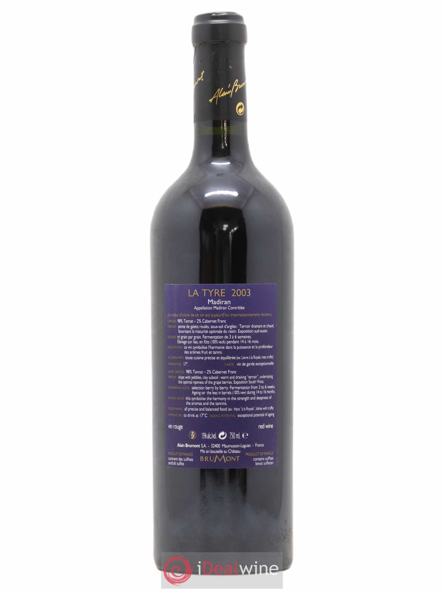 Madiran Château Montus-La Tyre Alain Brumont 2003 - Lot de 1 bouteille - 1