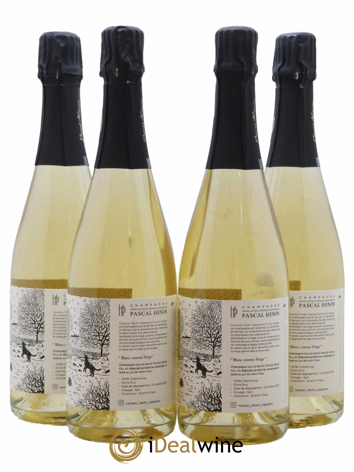 Champagne Grand Cru Blanc Comme Neige Extra Brut Edition Quentin Maza Pascal et Romain Henin - Lot de 4 bouteilles - 1