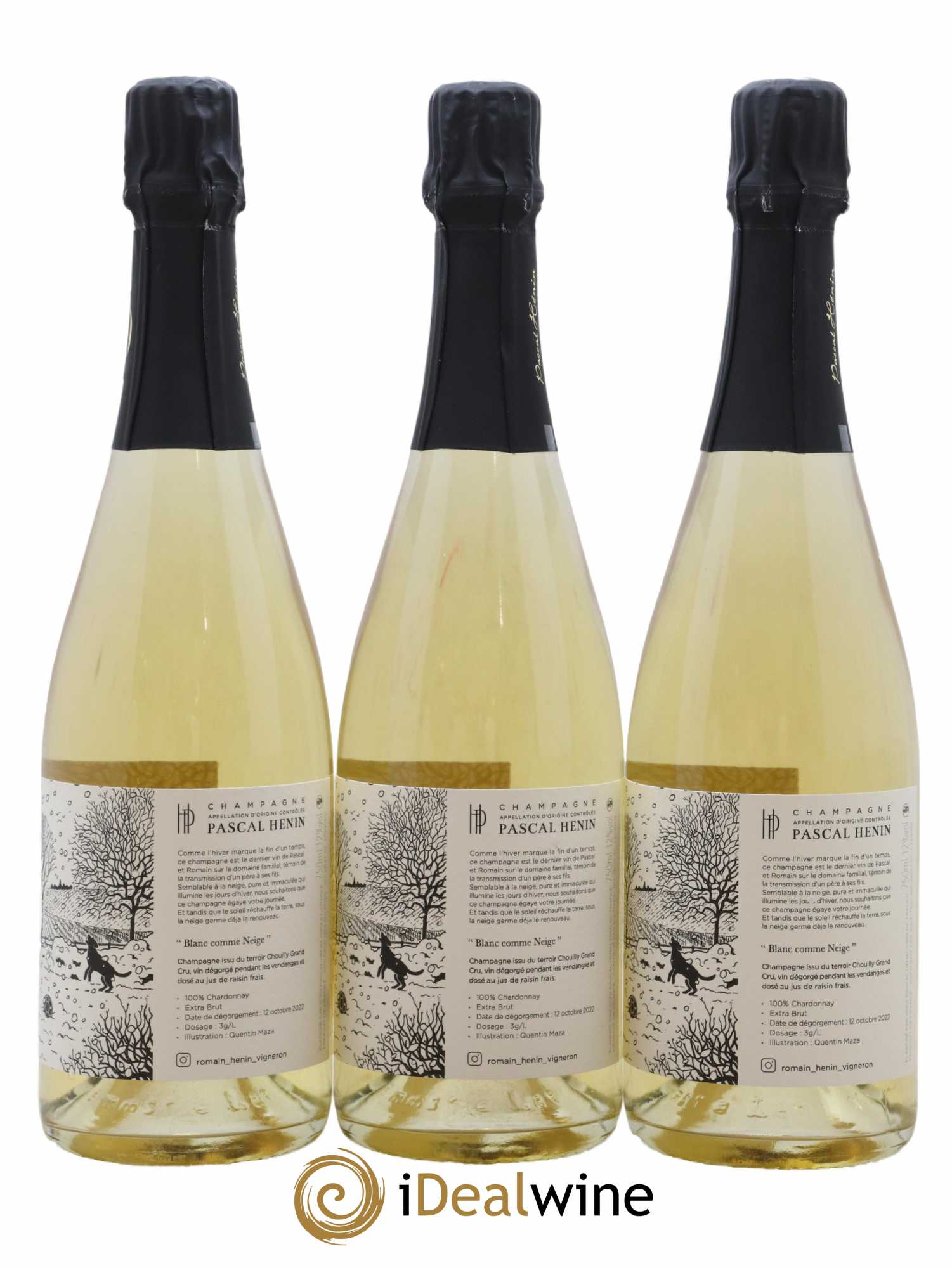 Champagne Grand Cru Blanc Comme Neige Extra Brut Edition Quentin Maza Pascal et Romain Henin - Lot de 3 bouteilles - 1