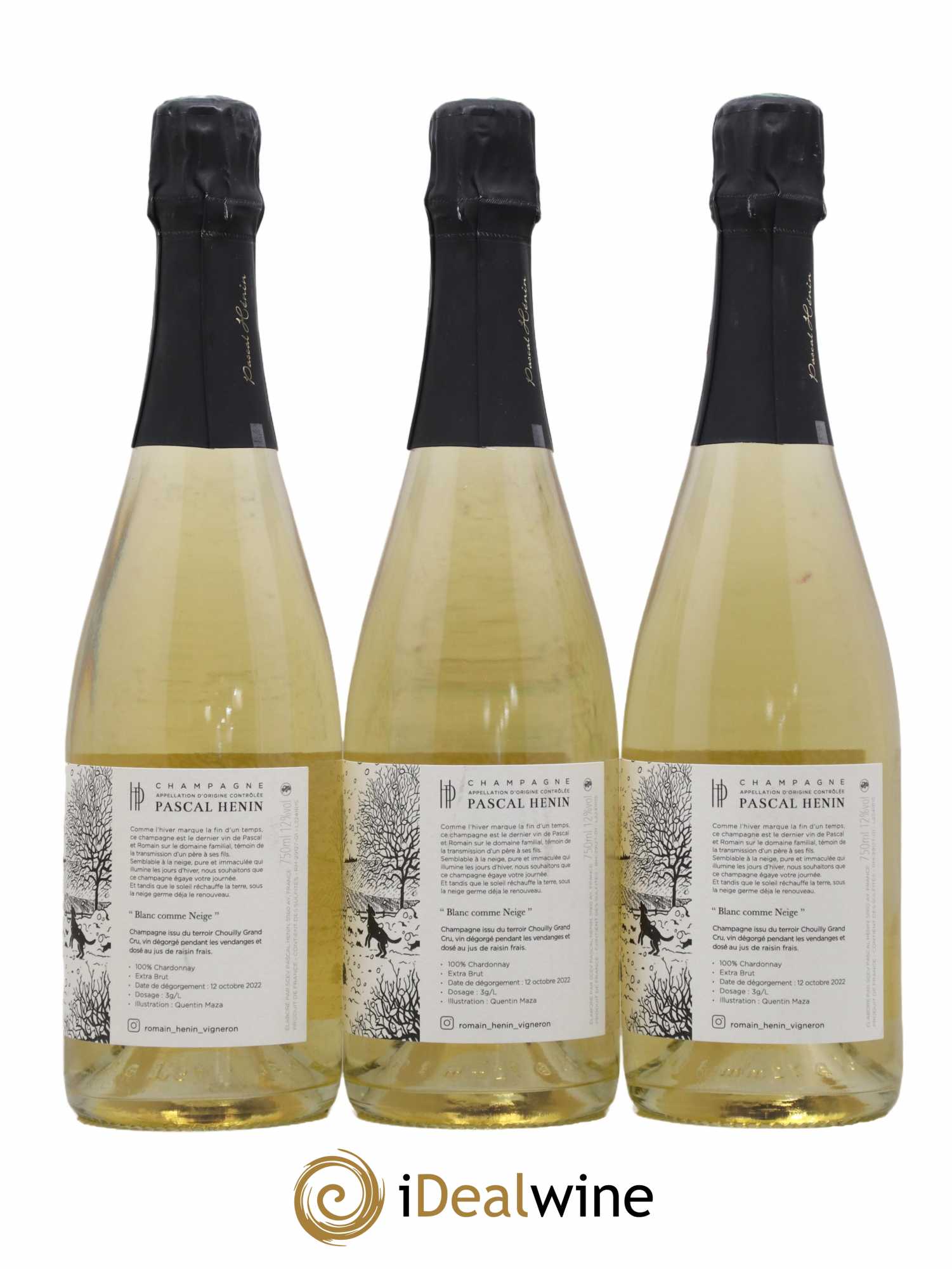 Blanc Comme Neige Pascal Henin - Romain Henin Edition Quentin Maza - Lot de 3 bouteilles - 1
