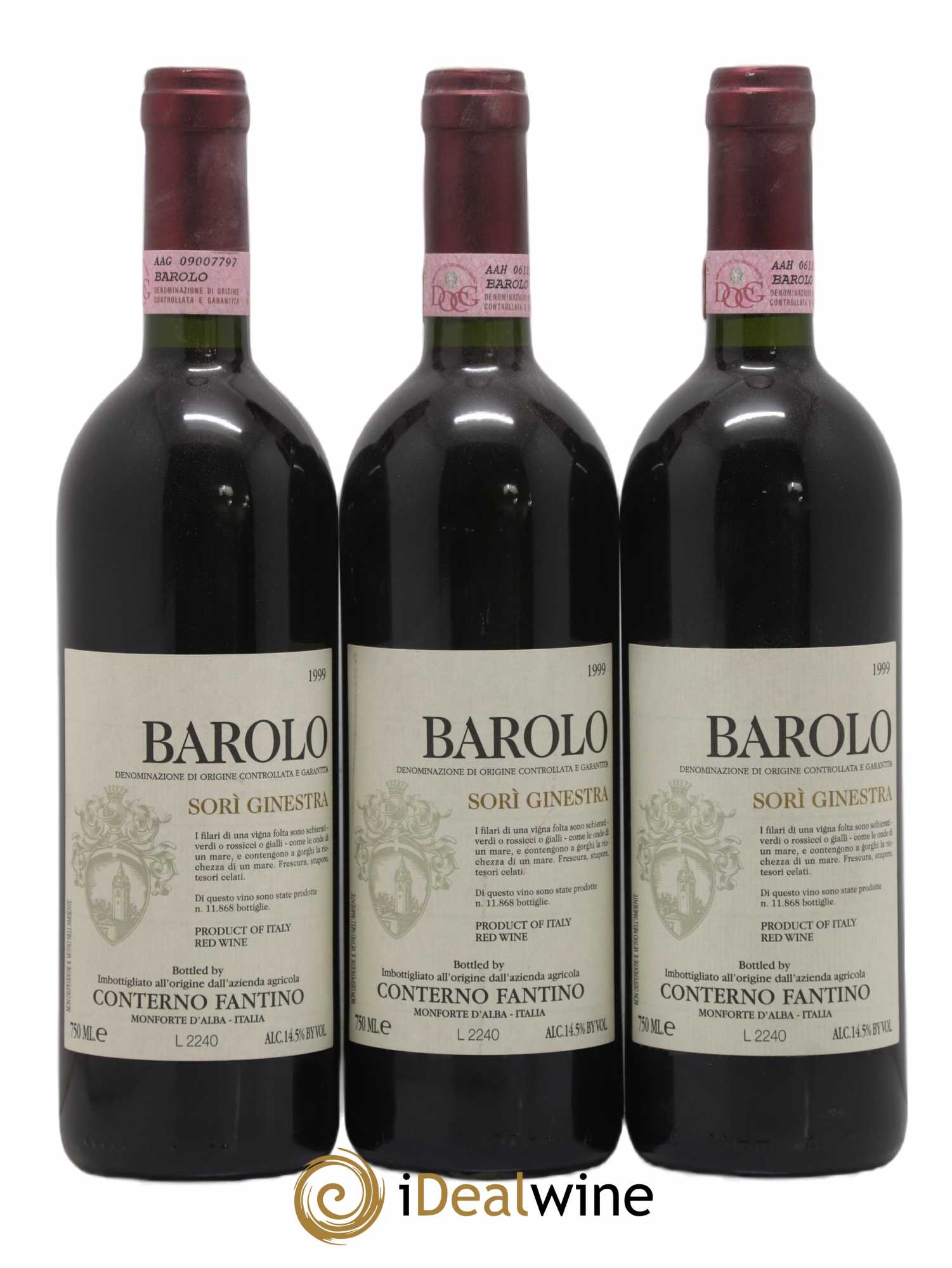 Barolo DOCG Sori Ginestra Conterno Fantino 1999 - Lot de 3 bouteilles - 0