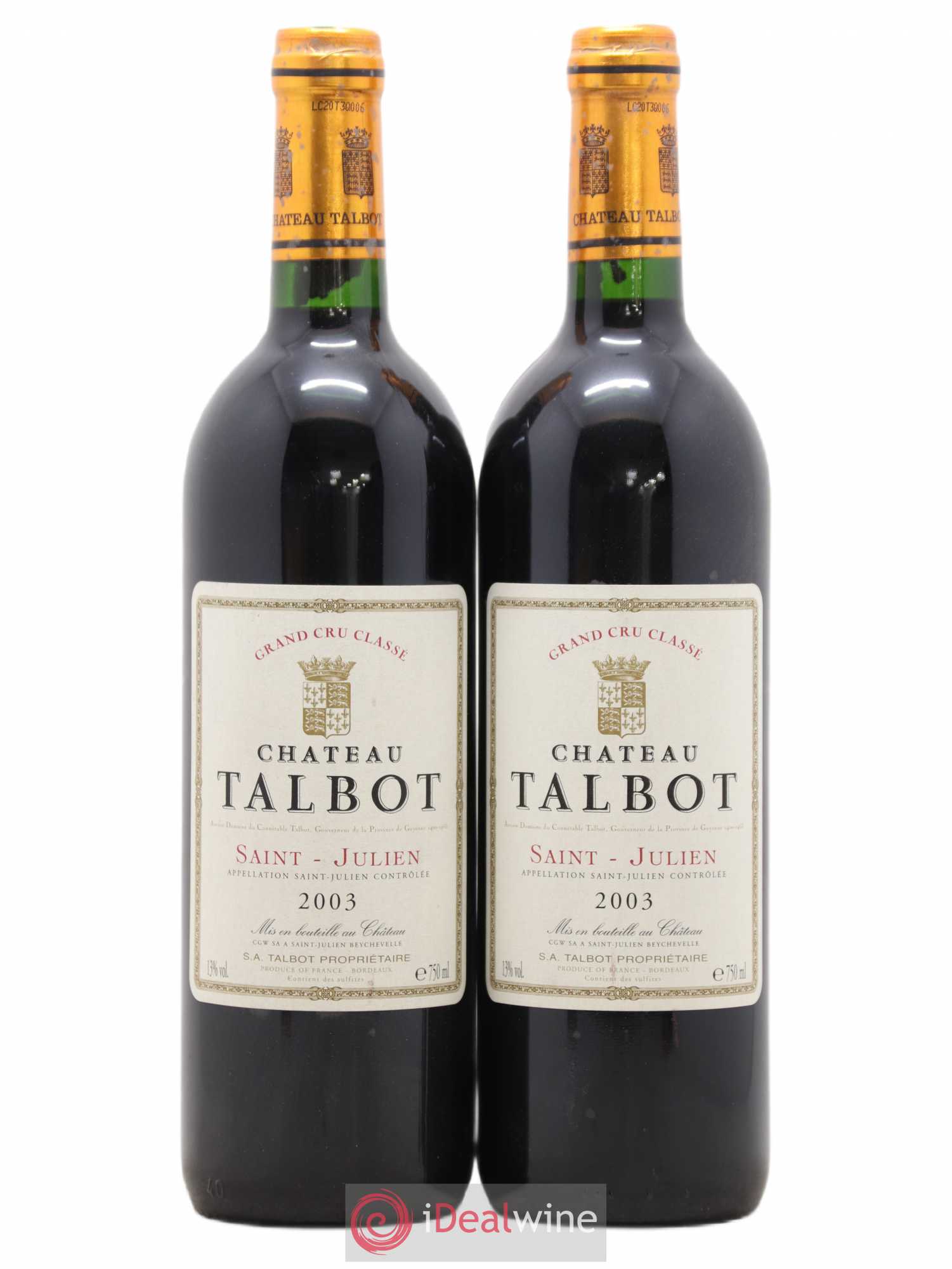 Château Talbot 4ème Grand Cru Classé 2003 - Lot de 2 bouteilles - 0
