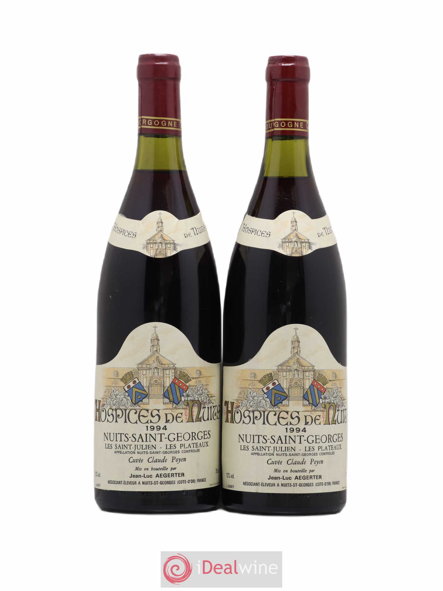 Nuits-Saint-Georges Hospices de Nuits Les Saints Julien Les Plateaux Jean Luc Aegerter Cuvée Claude Poyen 1994 - Posten von 2 Flaschen - 0