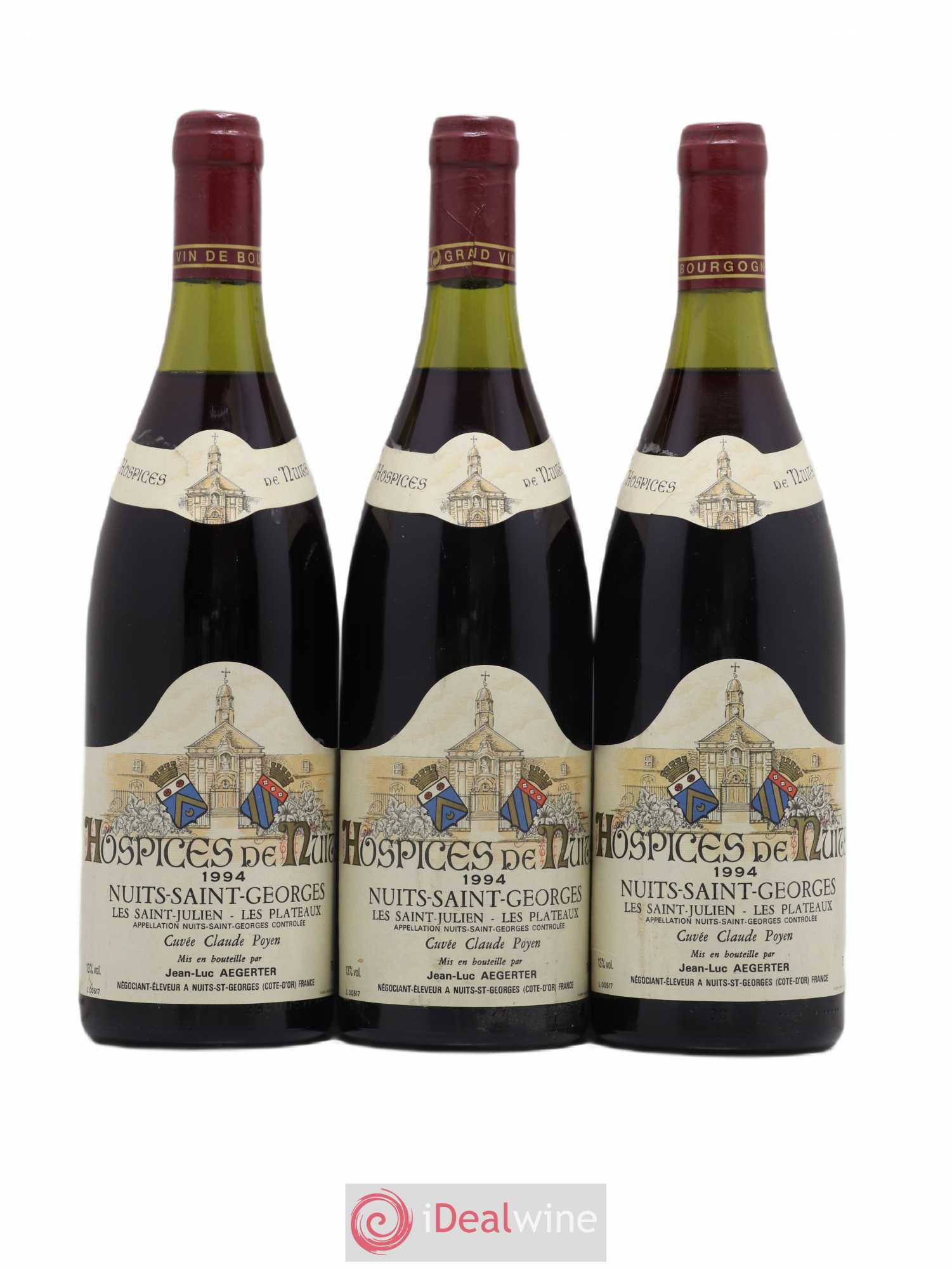 Nuits-Saint-Georges Hospices de Nuits Les Saints Julien Les Plateaux Jean Luc Aegerter Cuvée Claude Poyen 1994 - Posten von 3 Flaschen - 0