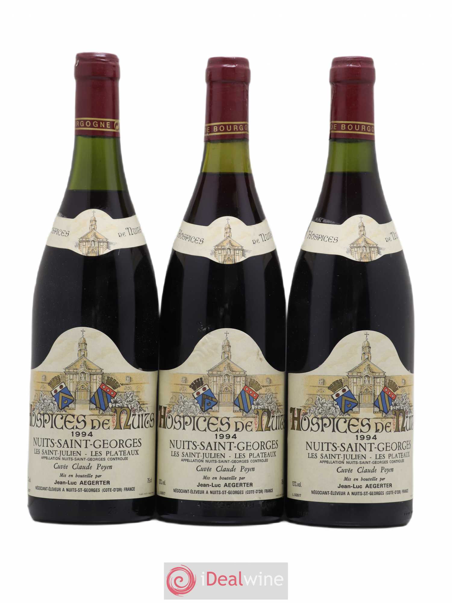 Nuits-Saint-Georges Hospices de Nuits Les Saints Julien Les Plateaux Jean Luc Aegerter Cuvée Claude Poyen 1994 - Posten von 6 Flaschen - 2