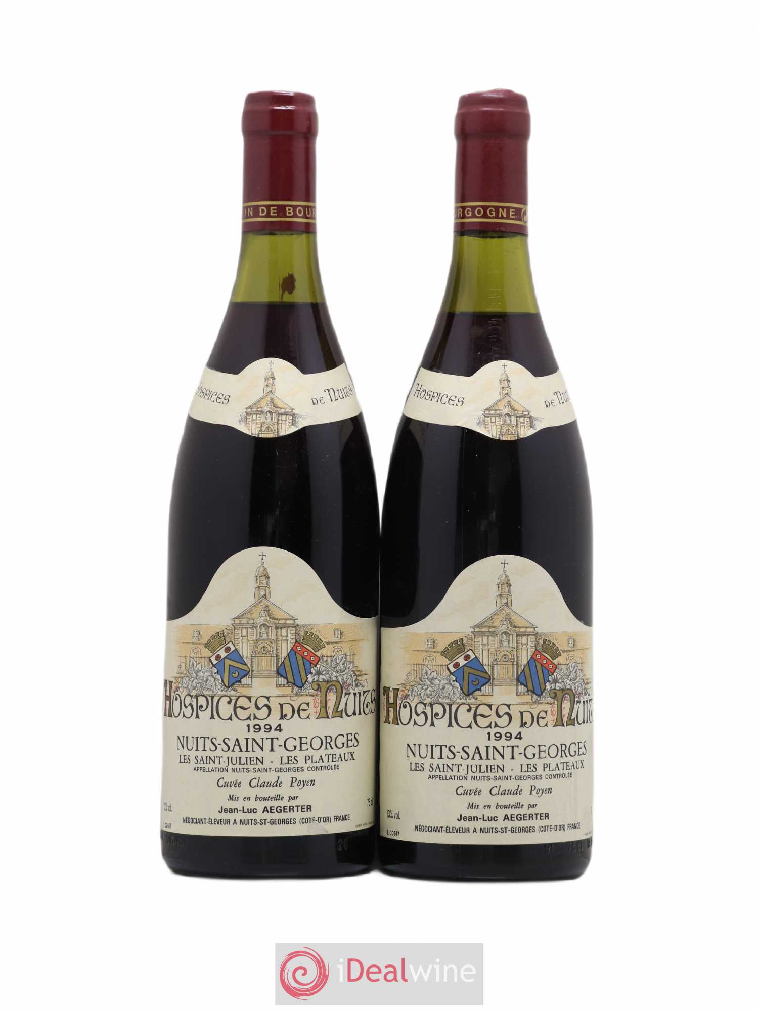 Nuits-Saint-Georges Hospices de Nuits Les Saints Julien Les Plateaux Jean Luc Aegerter Cuvée Claude Poyen 1994 - Posten von 2 Flaschen - 0