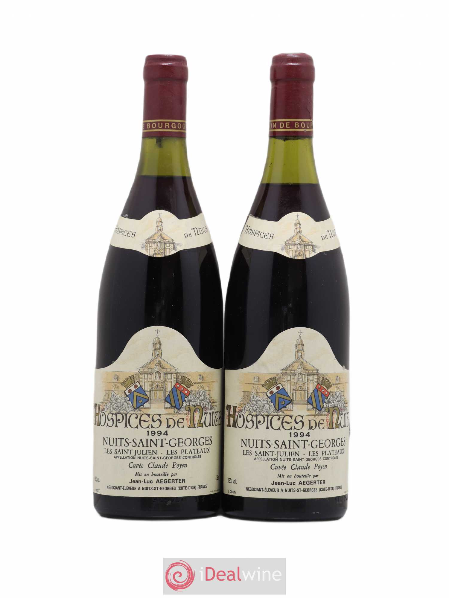 Nuits-Saint-Georges Hospices de Nuits Les Saints Julien Les Plateaux Jean Luc Aegerter Cuvée Claude Poyen 1994 - Posten von 2 Flaschen - 0