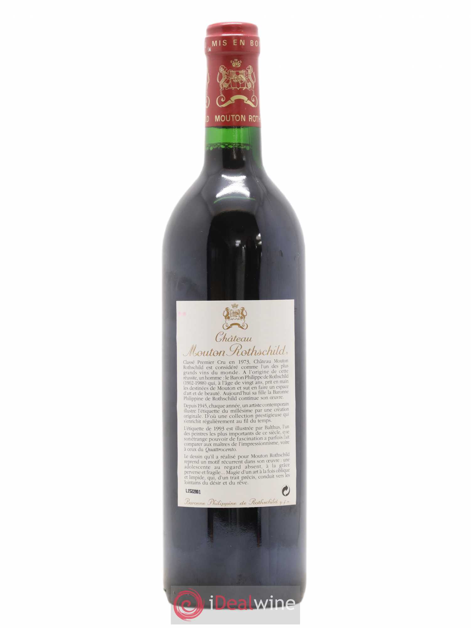 Château Mouton Rothschild 1er Grand Cru Classé 1993 - Lot de 1 bouteille - 1