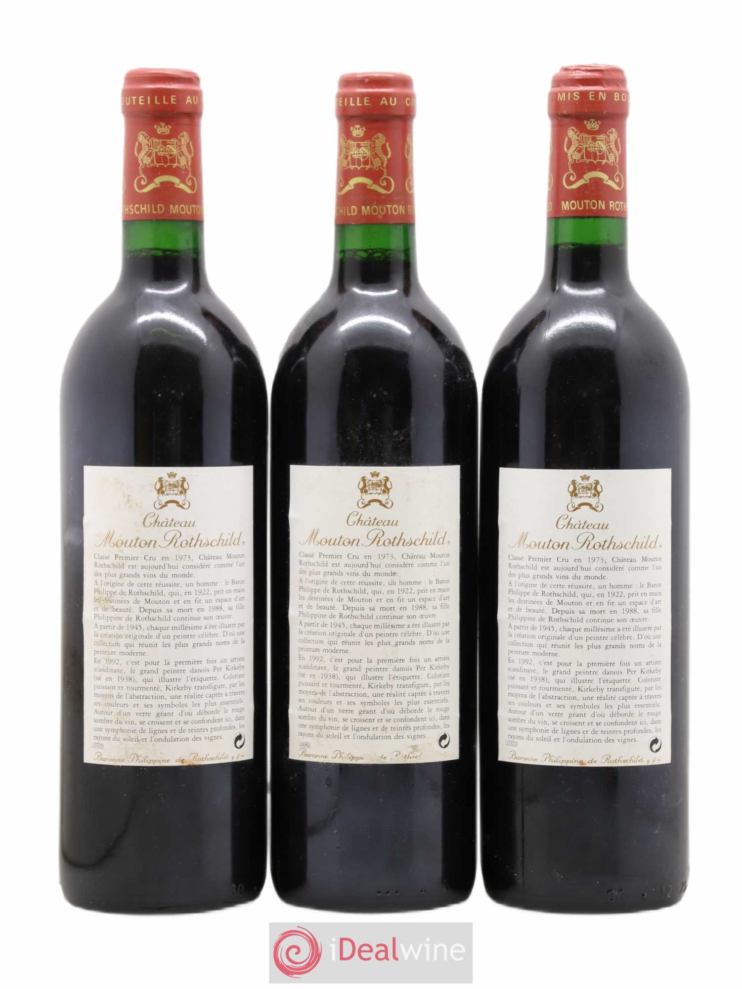 Château Mouton Rothschild 1er Grand Cru Classé 1992 - Lot de 3 bouteilles - 1