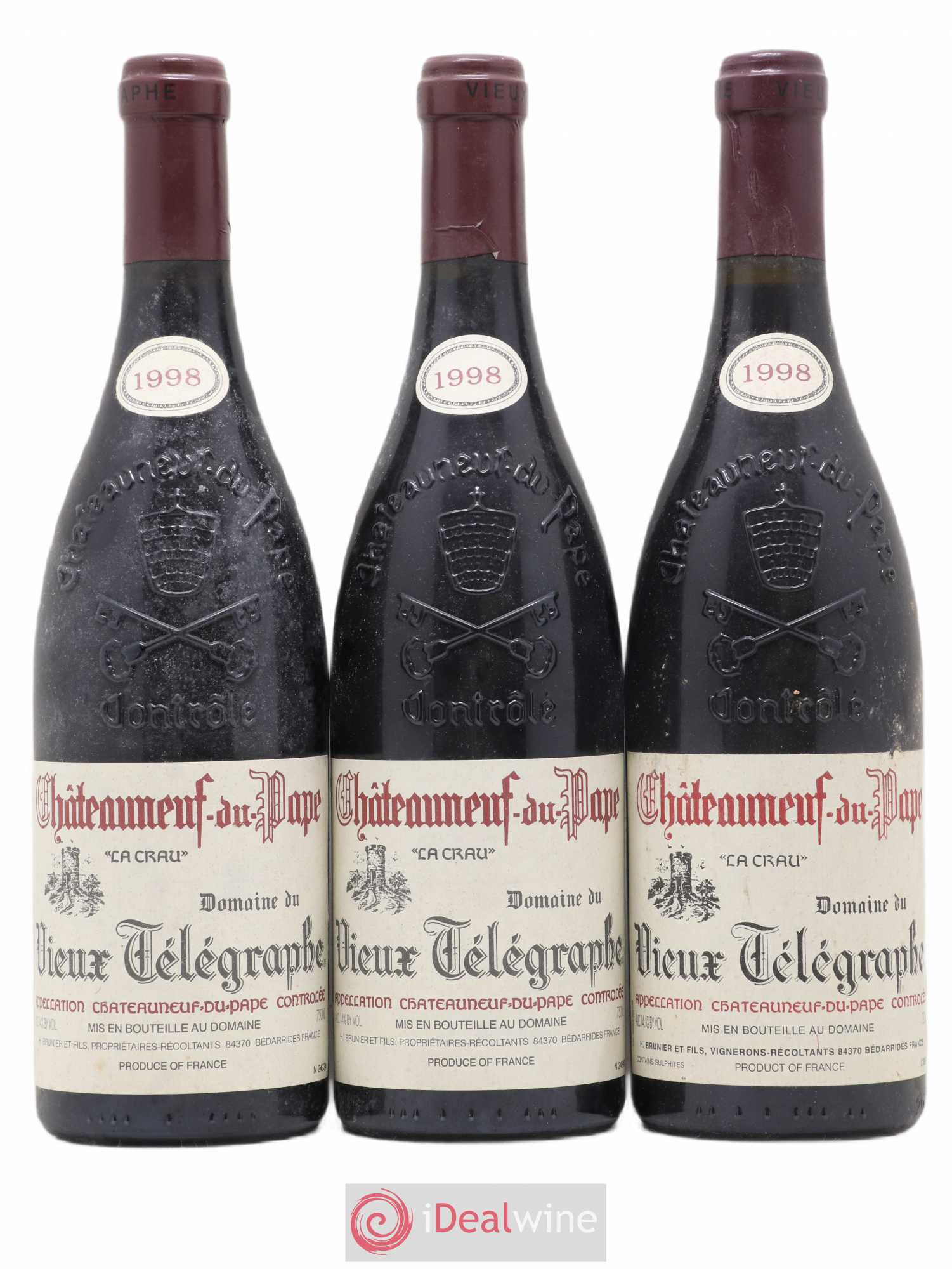 Châteauneuf-du-Pape Vieux Télégraphe (Domaine du) Vignobles Brunier 1998 - Lot de 3 bouteilles - 0
