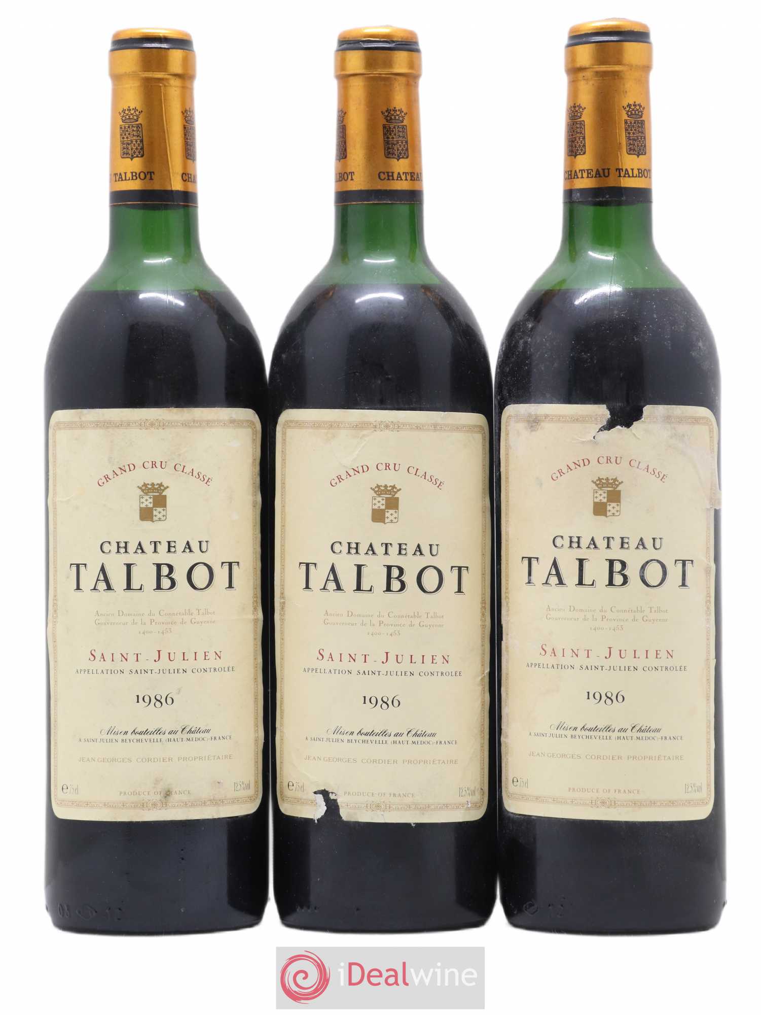 Château Talbot 4ème Grand Cru Classé 1986 - Lot de 3 bouteilles - 0