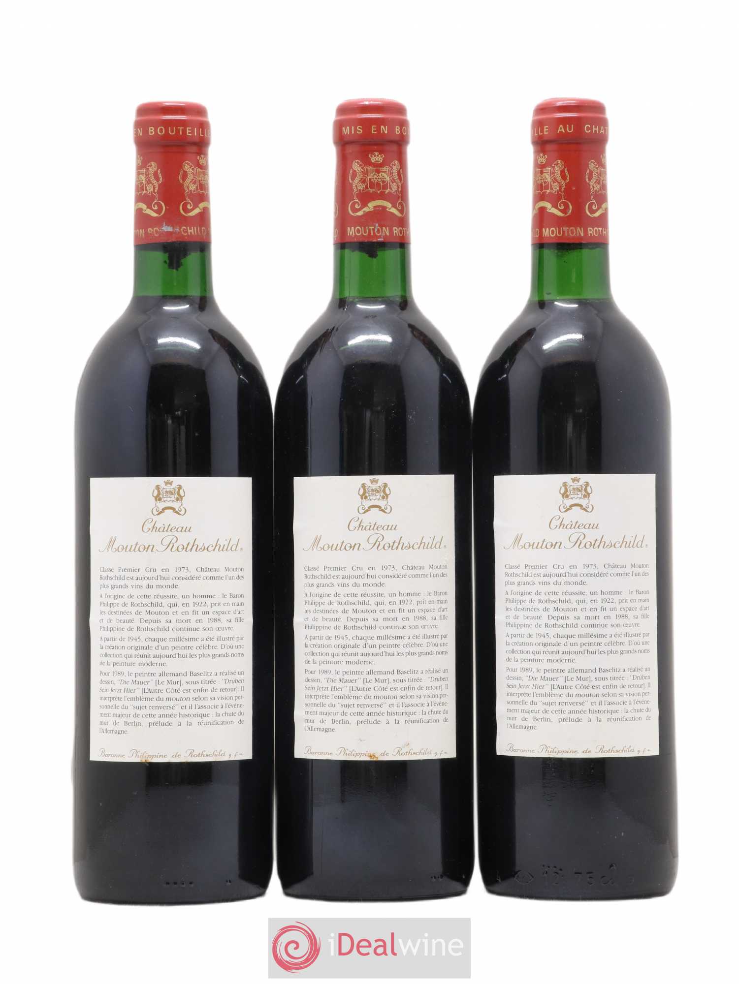 Château Mouton Rothschild 1er Grand Cru Classé 1989 - Lot de 3 bouteilles - 1