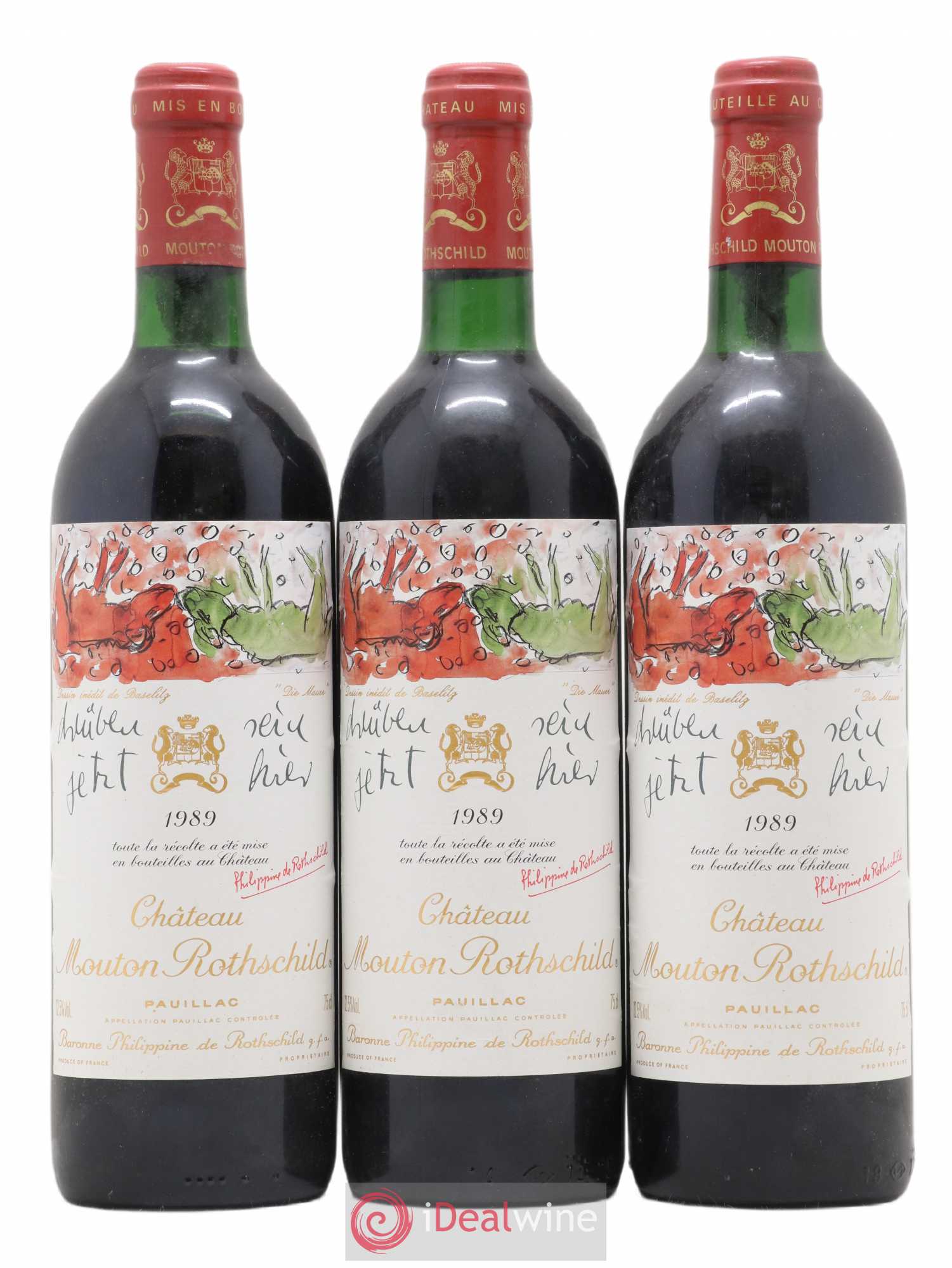 Château Mouton Rothschild 1er Grand Cru Classé 1989 - Lot de 3 bouteilles - 0
