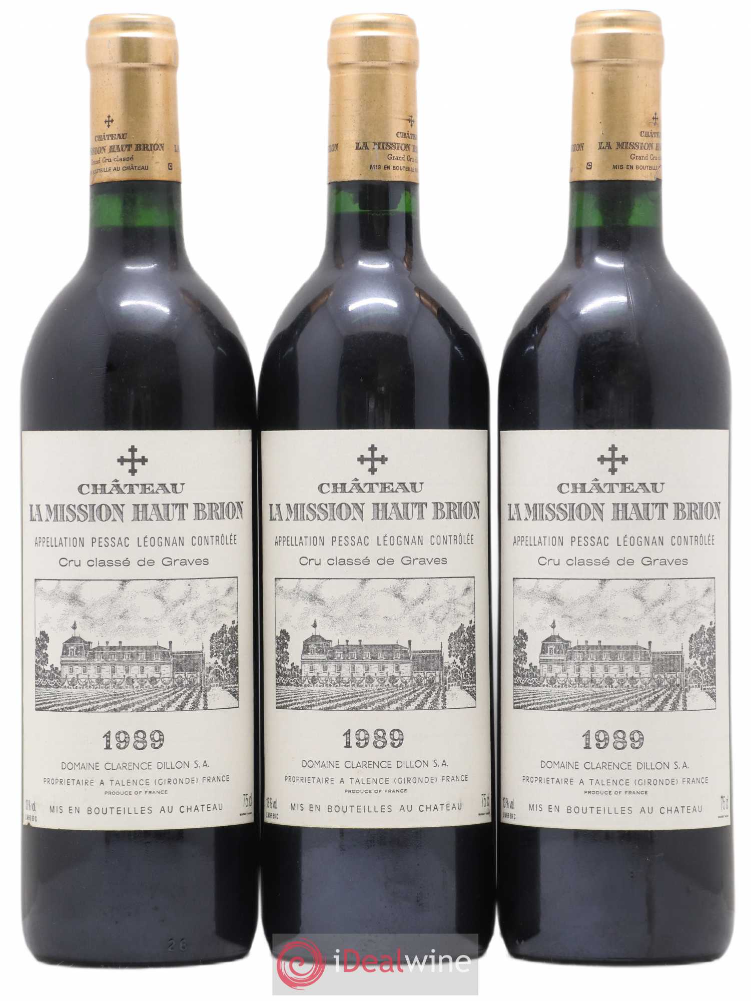 Château la Mission Haut-Brion Cru Classé de Graves 1989 - Lot de 3 bouteilles - 0