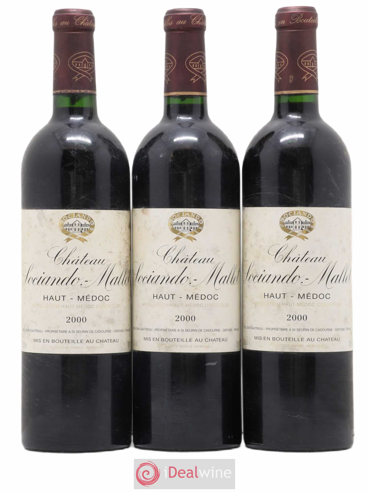 Château Sociando Mallet 2000 - Lot de 3 bouteilles - 0