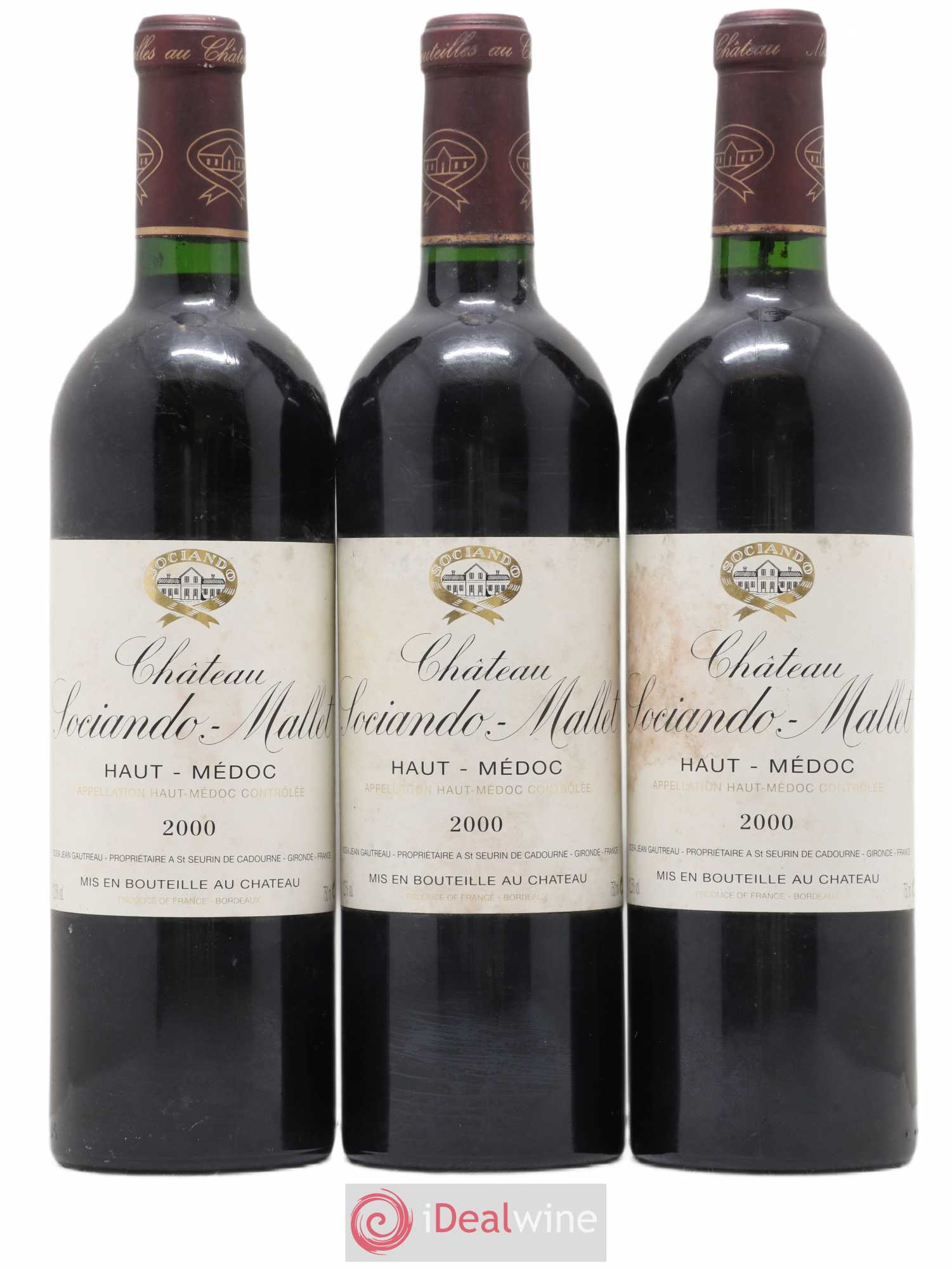 Château Sociando Mallet 2000 - Lot de 3 bouteilles - 0